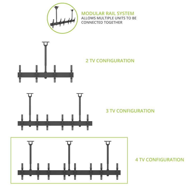 Kanto Menu Board Ceiling Mount System with Tilting Arms for 40-Inch to 60-Inch TVs (4 wide, 1 high, 1 sided)