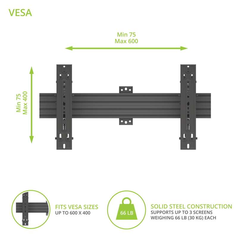 Kanto Menu Board Wall Mount System with Tilting Arms for 40" - 60" TVs, 3 Screens