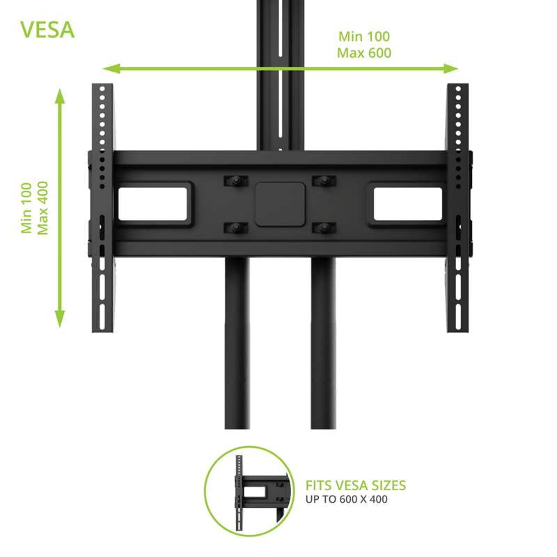 Kanto Rolling TV Stand for 37-inch to 65-inch TVs and Interactive Displays - Black