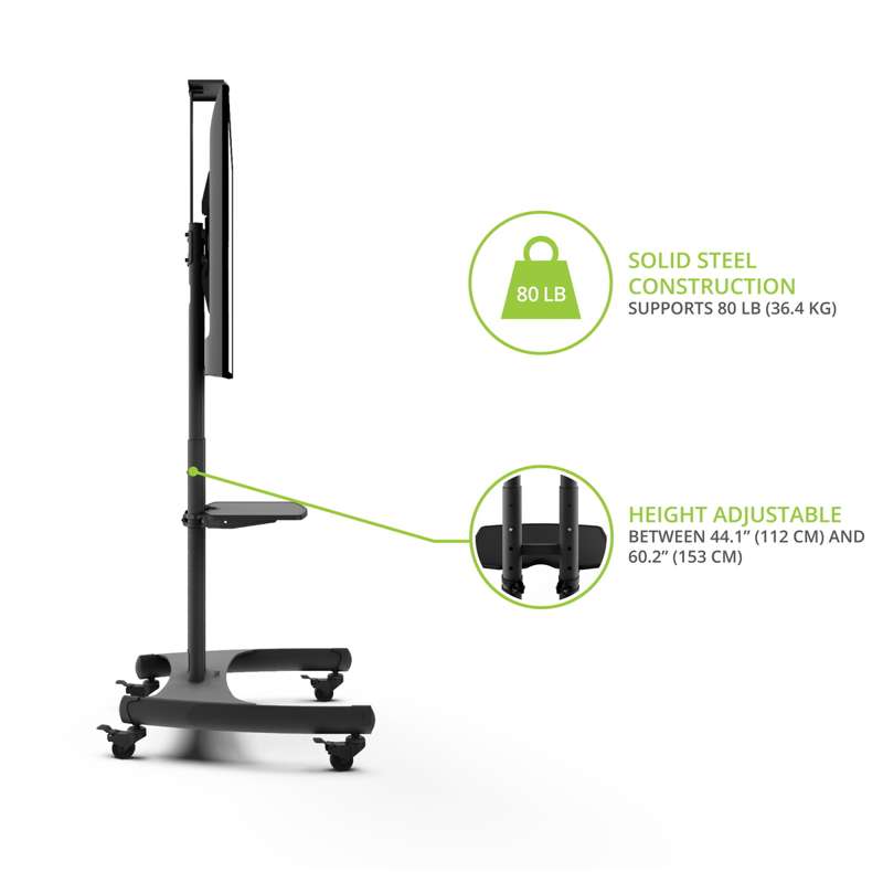 Kanto Rolling TV Stand for 37-inch to 65-inch TVs and Interactive Displays - Black