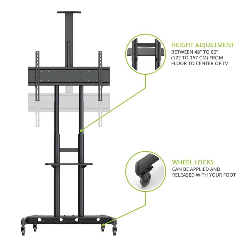Kanto Rolling TV Stand for 55-inch to 86-inch TVs and Interactive Displays - Black