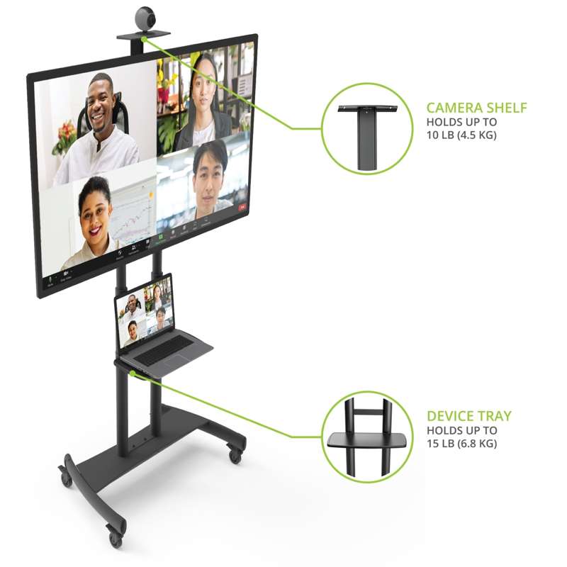 Kanto Rolling TV Stand for 55-inch to 86-inch TVs and Interactive Displays - Black
