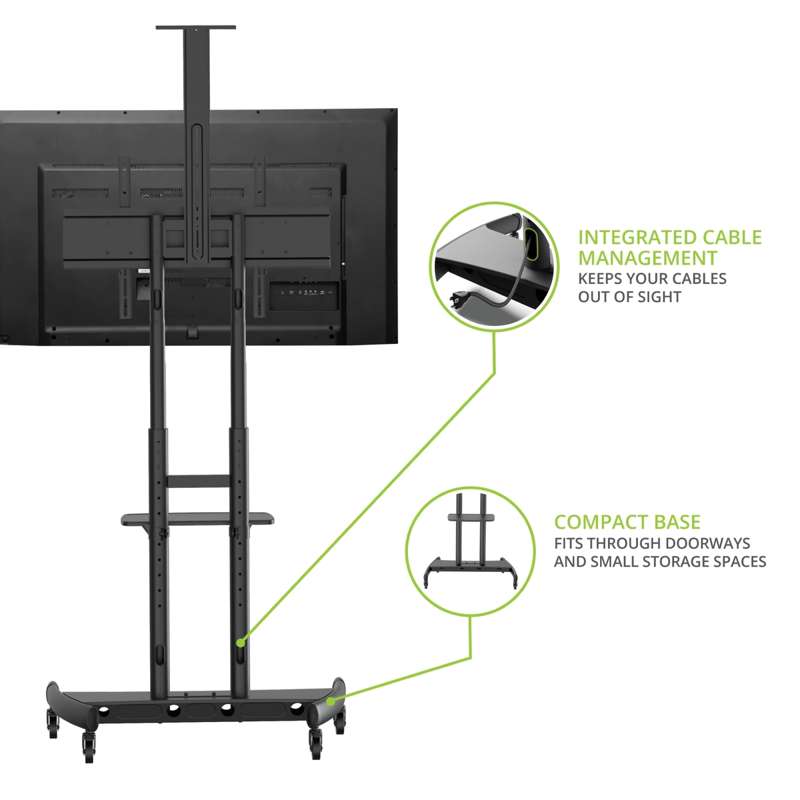 Kanto Rolling TV Stand for 55-inch to 86-inch TVs and Interactive Displays - Black