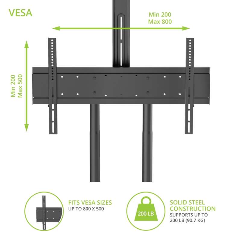 Kanto Rolling TV Stand for 55-inch to 86-inch TVs and Interactive Displays - Black