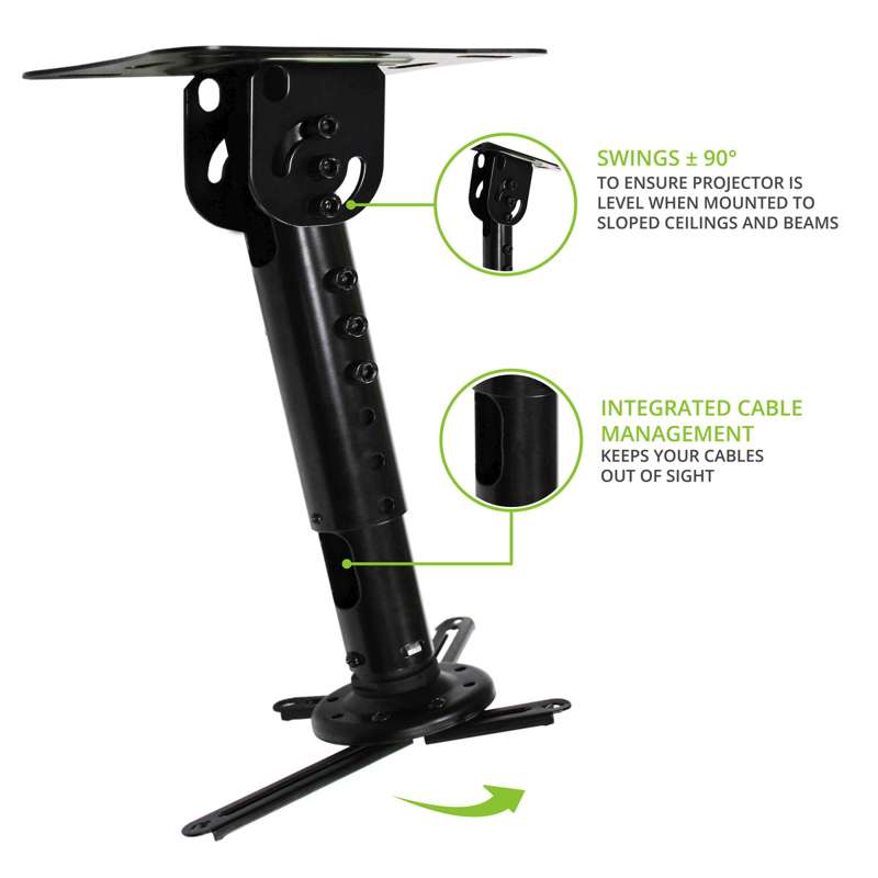 Kanto Universal Projector Mount for sloped ceilings (15-inch to 18-inch extension) - Black