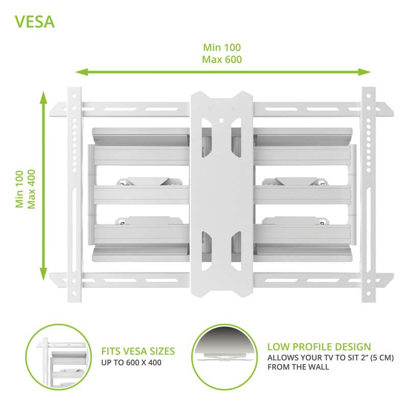 Kanto Full Motion TV Wall Mount for 37-inch to 75-inch TVs - White