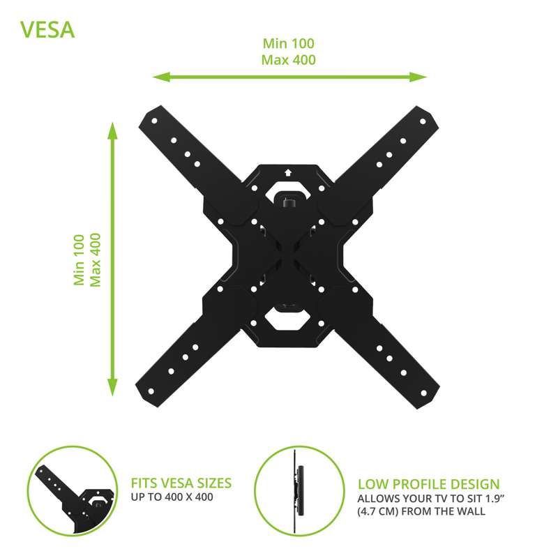 Kanto Full Motion TV Wall Mount for 26-inch to 60-inch TVs - Black