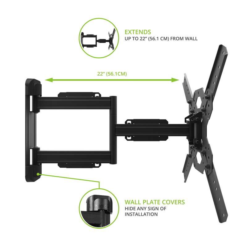 Kanto Full Motion TV Wall Mount for 26-inch to 60-inch TVs - Black