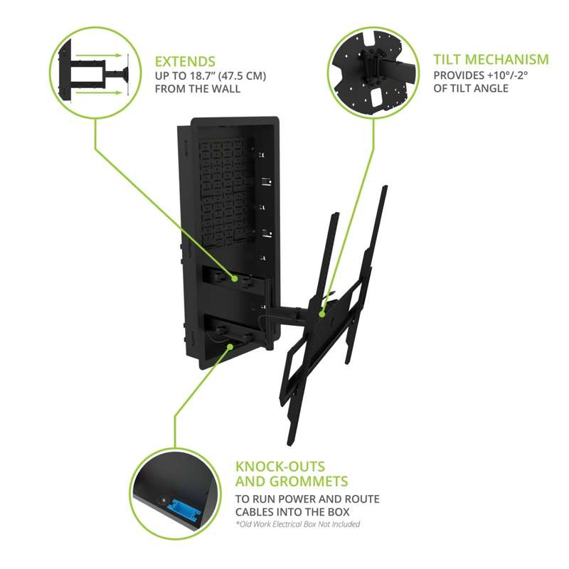 Kanto Pro Series Recessed In-wall Full Motion Articulating TV Mount for 65" - 90" TVs