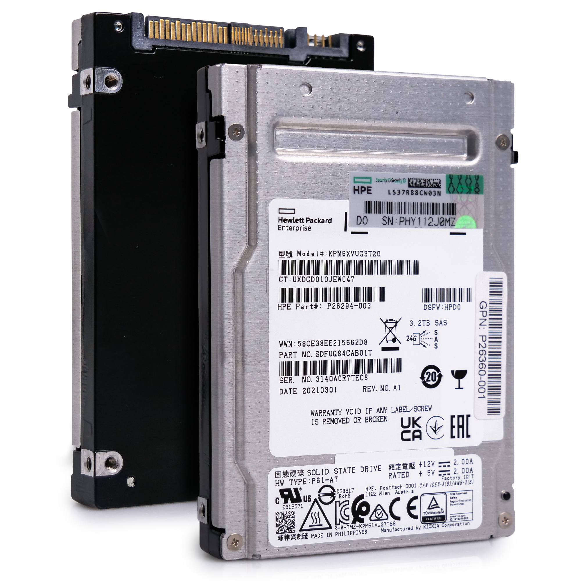 HP/Kioxia PM6-V KPM6XVUG3T20 P26360-001 3.2TB 3 DWPD SAS 4 24Gb/s TLC 2.5in Recertified Solid State Drive