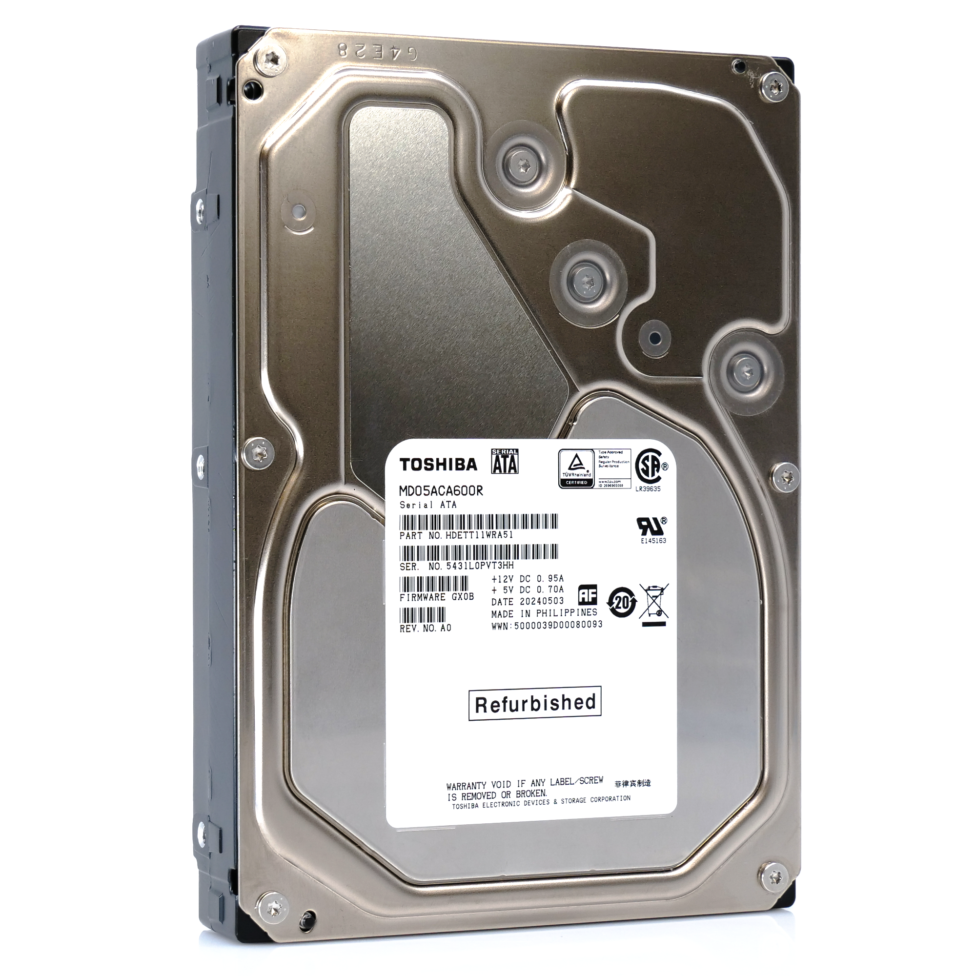 Toshiba MD05 MD05ACA600R 6TB 7.2K RPM SATA 6Gb/s Desktop 3.5in Recertified Hard Drive