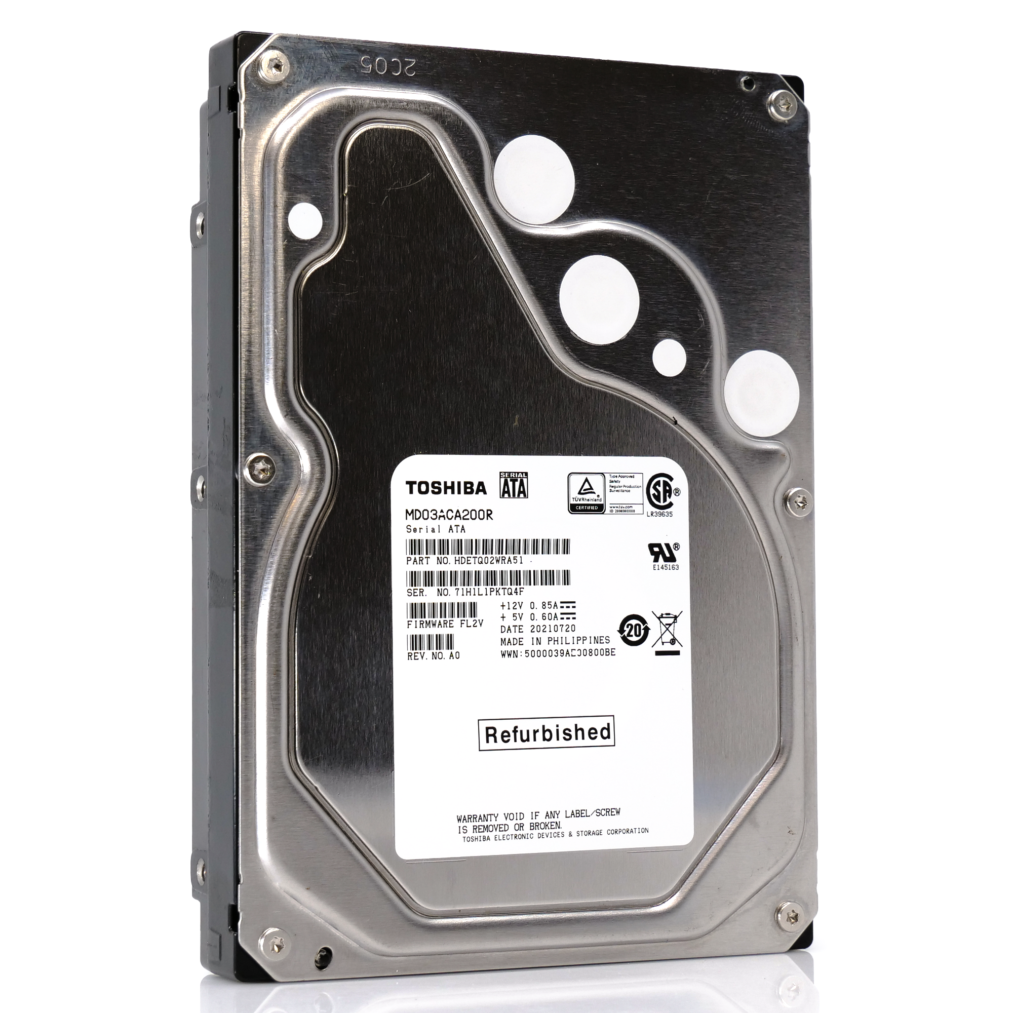 Toshiba MD03 MD03ACA200R 2TB 7.2K RPM SATA 6Gb/s Desktop 3.5in Recertified Hard Drive