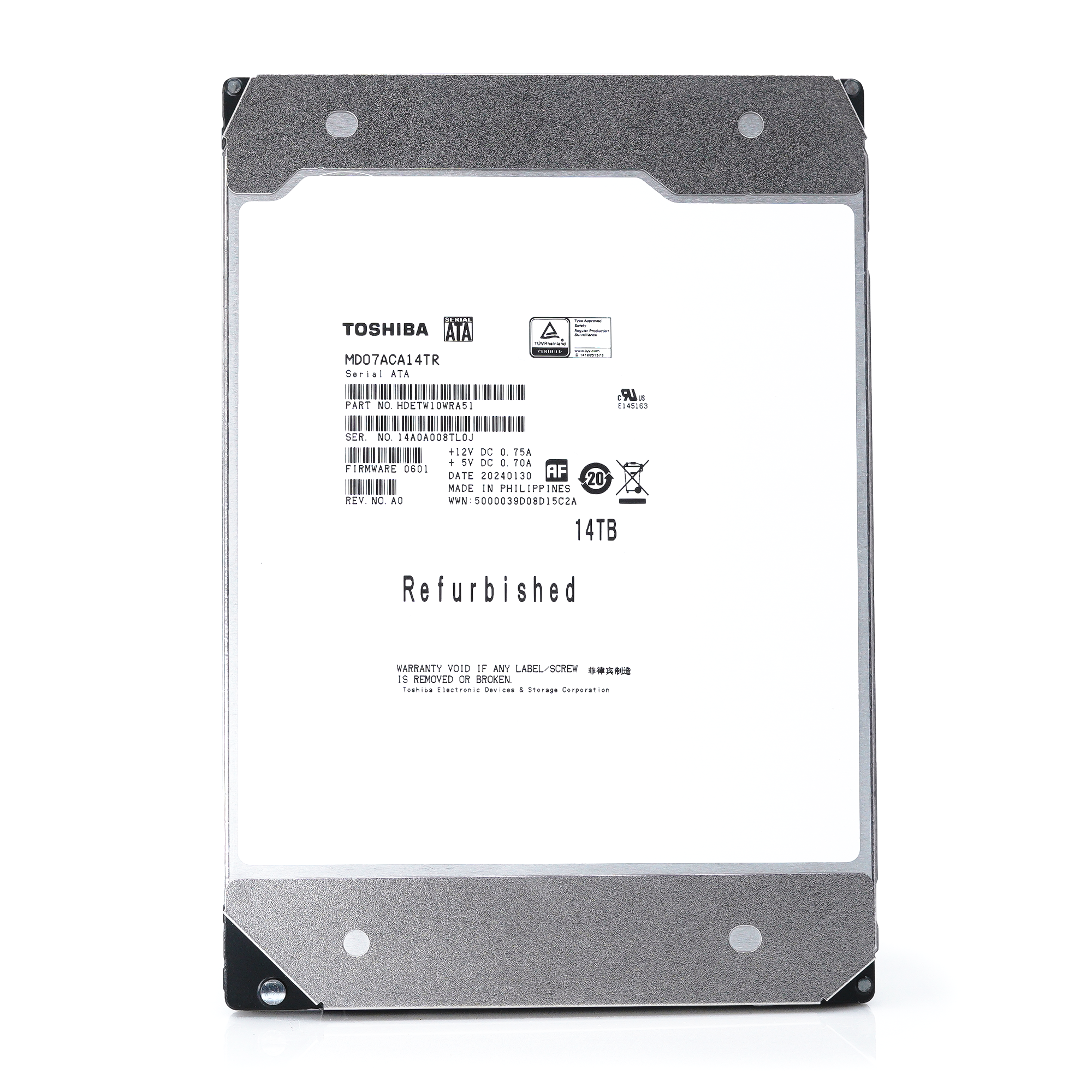 Toshiba MD07ACA MD07ACA14TR 14TB 7.2K RPM SATA 6Gb/s 512e Desktop 3.5in Refurbished HDD