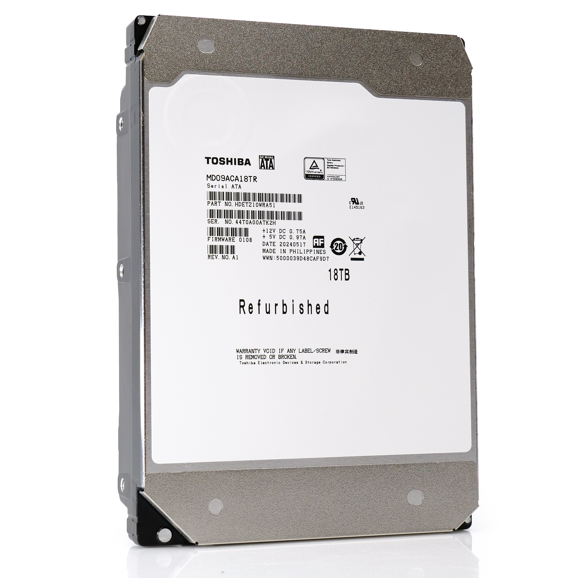 Toshiba MD09 MD09ACA18TR 18TB 7.2K RPM SATA 6Gb/s 512e Desktop 3.5in Recertified Hard Drive