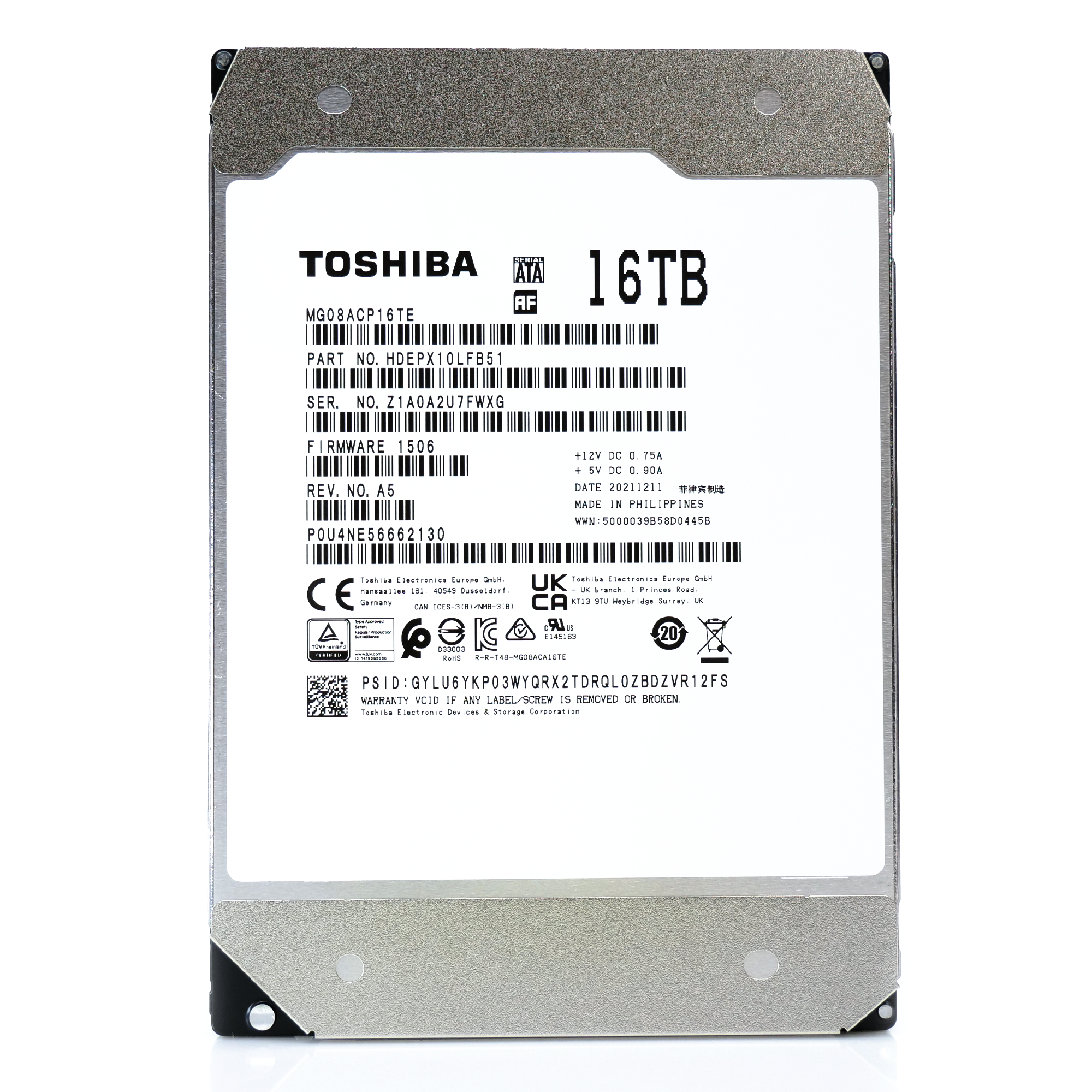 Toshiba MG08 MG08ACP16TE 16TB 7.2K RPM SATA 6Gb/s 512e Enterprise Capacity 3.5in Hard Drive