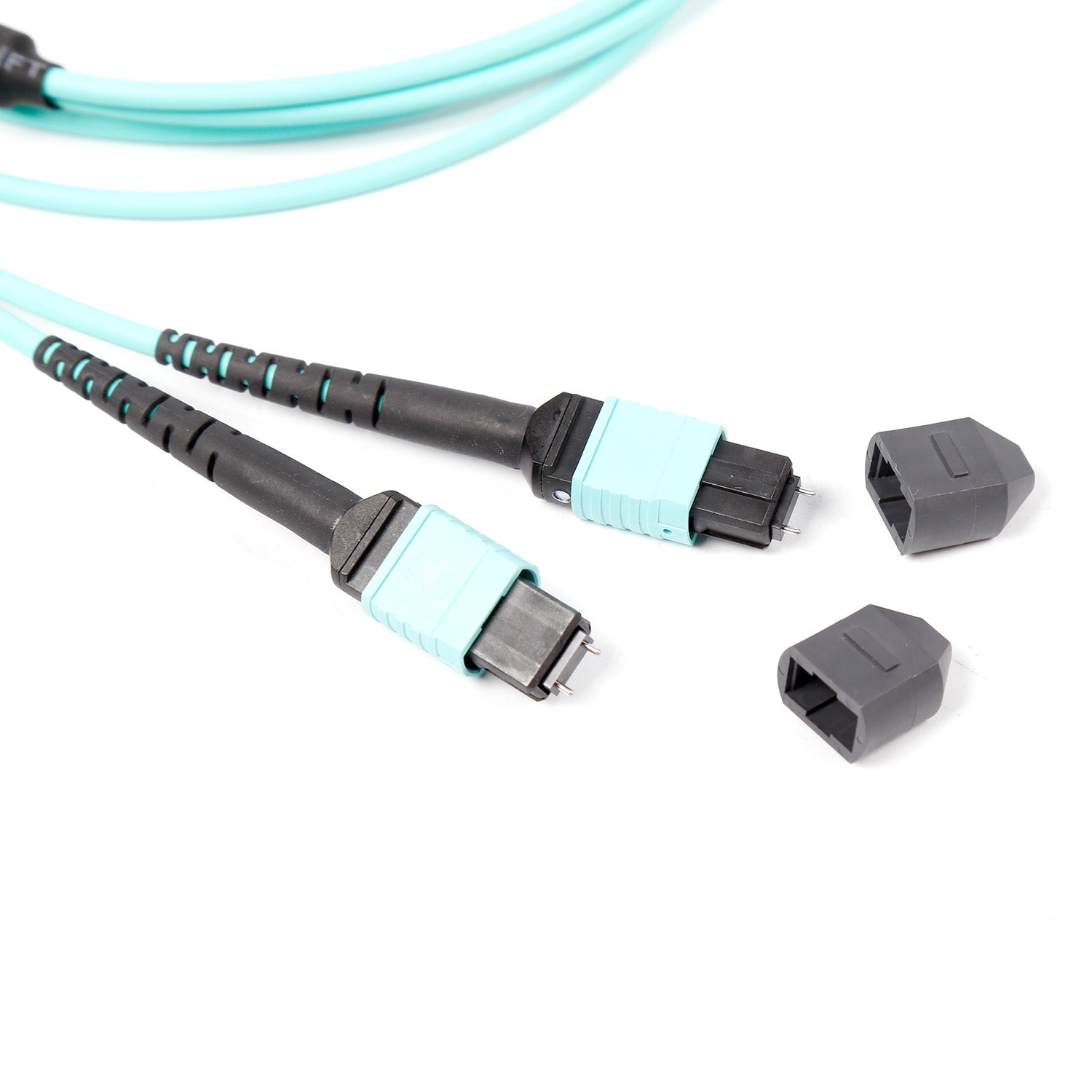 NSComm MPO 12F to 2xMPO 4F APC Breakout Cables, 8 Fibers, Multimode (OM3), OFNR, Low Loss, Polarity Type B