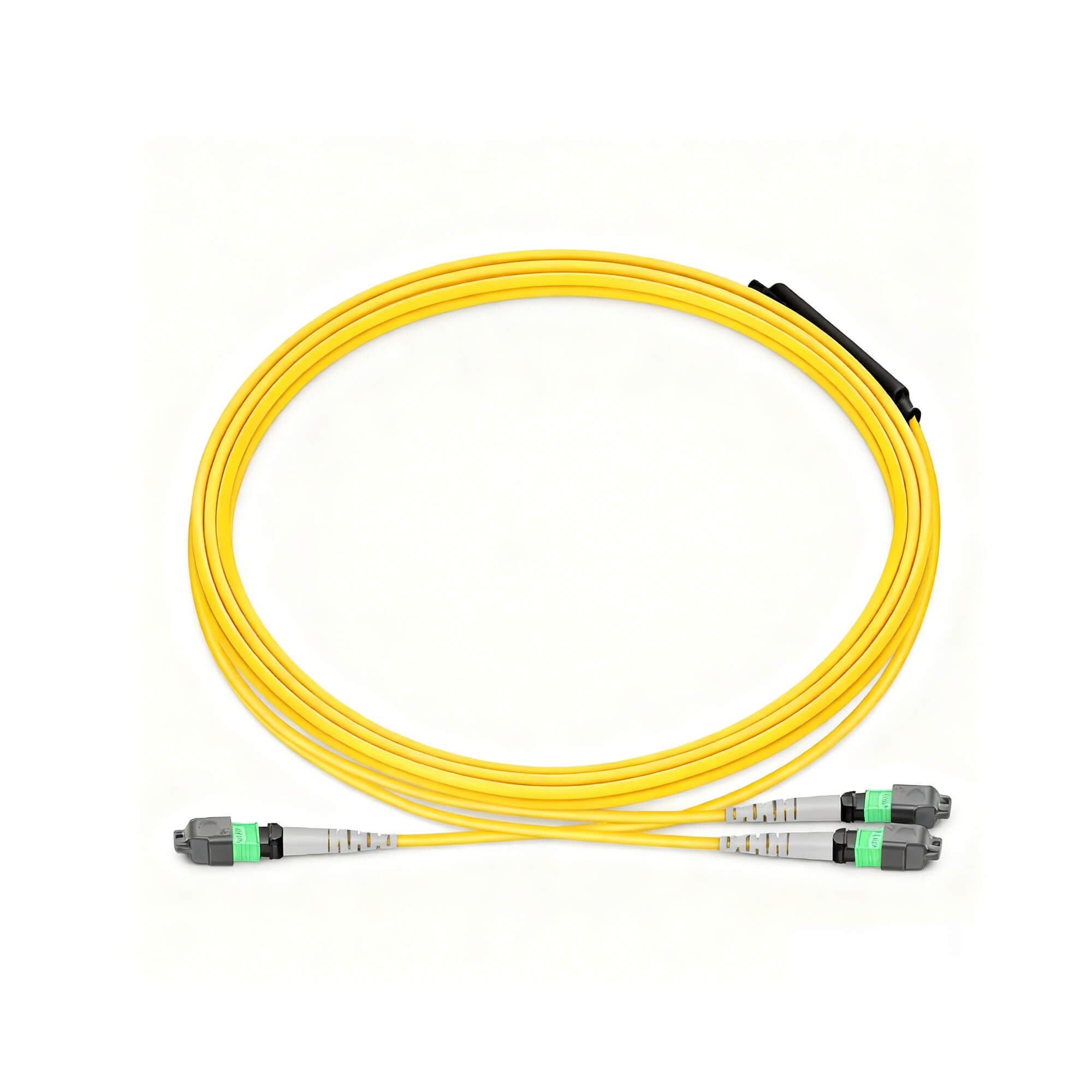 NSComm MPO 12F to 2xMPO 4F APC Breakout Cables, 8 Fibers, Singlemode (OS2, G.657.A1), OFNR, Low Loss, Polarity Type B
