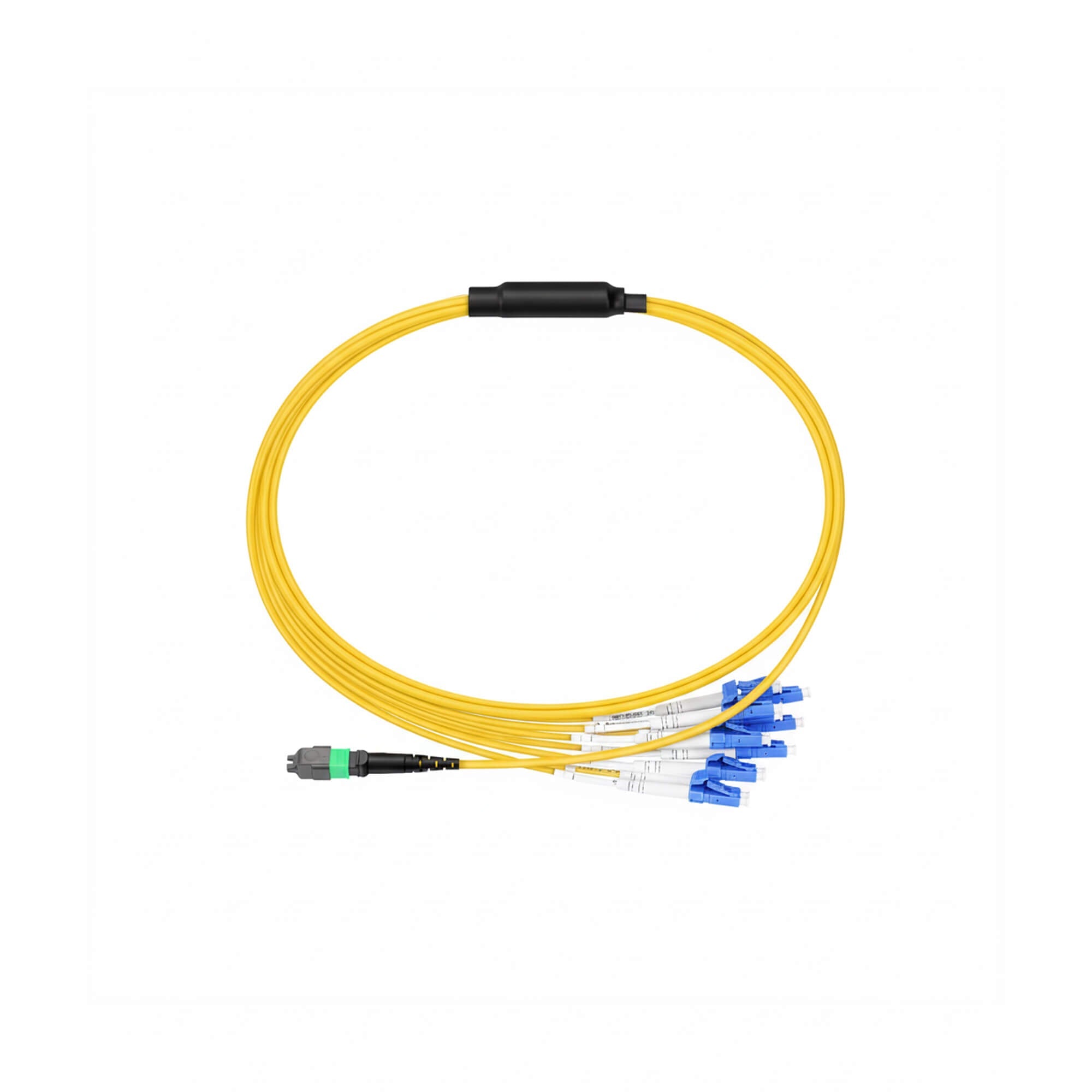 NSComm MPO 16F APC to 8xLC UPC Duplex Harness Cables, 16 Fibers, Singlemode (OS2, G.657.A1), OFNR, Crossover