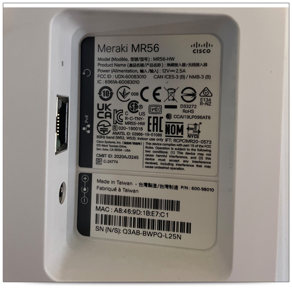 Cisco MR56-HW Cloud-Managed Wi-Fi 6 Indoor Wireless Access Point with 5.9 Gbps Performance