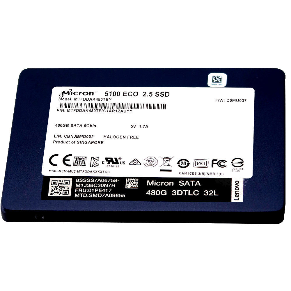 Lenovo 5100 Eco MTFDDAK480TBY-1AR1ZAB 01PE417 480GB SATA 6Gb/s 2.5in Recertified Solid State Drive