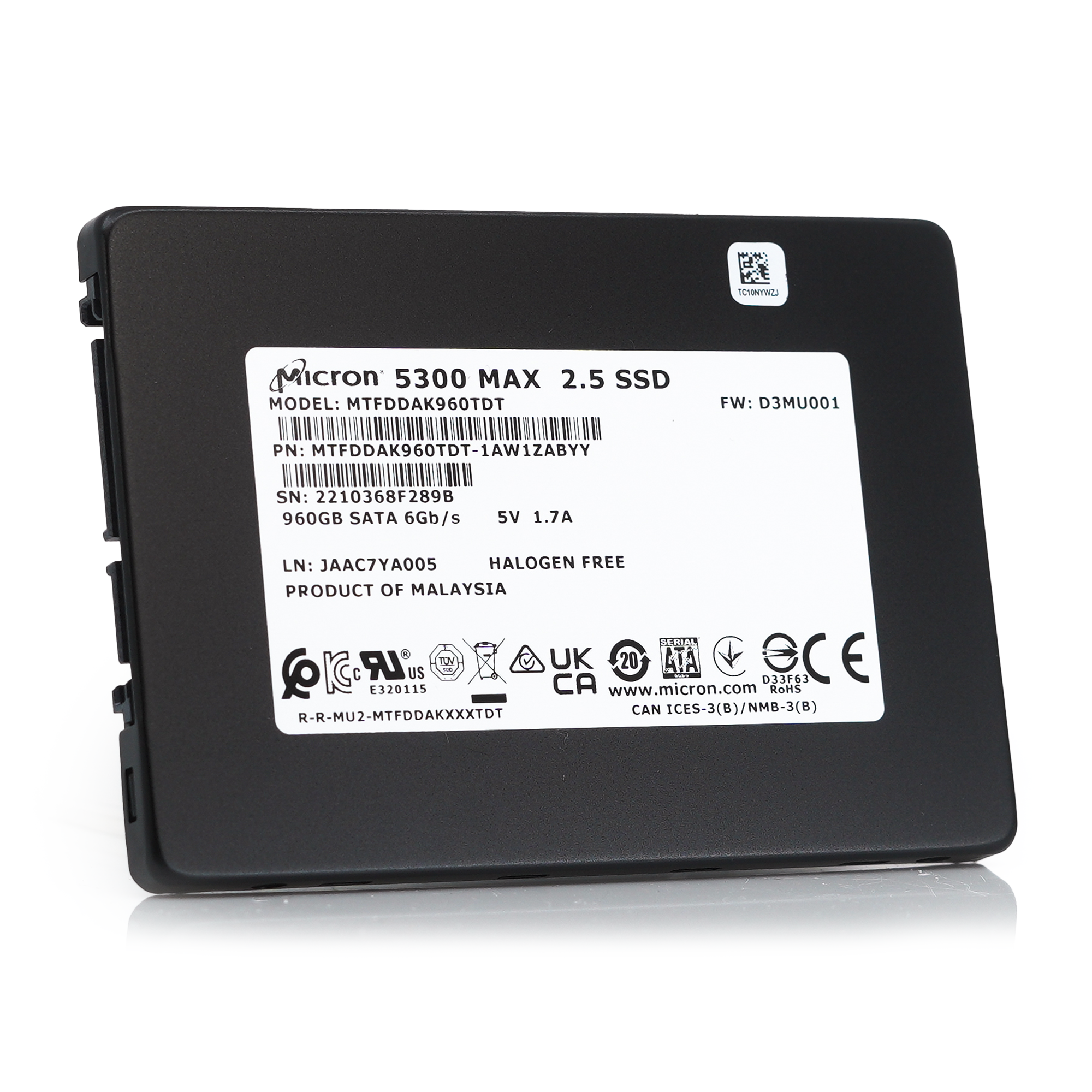 Micron 5300 MAX MTFDDAK960TDT 1AW1ZABYY 960GB SATA 6Gb/s 3D TLC 5DWPD 2.5in Enterprise Solid State Drive