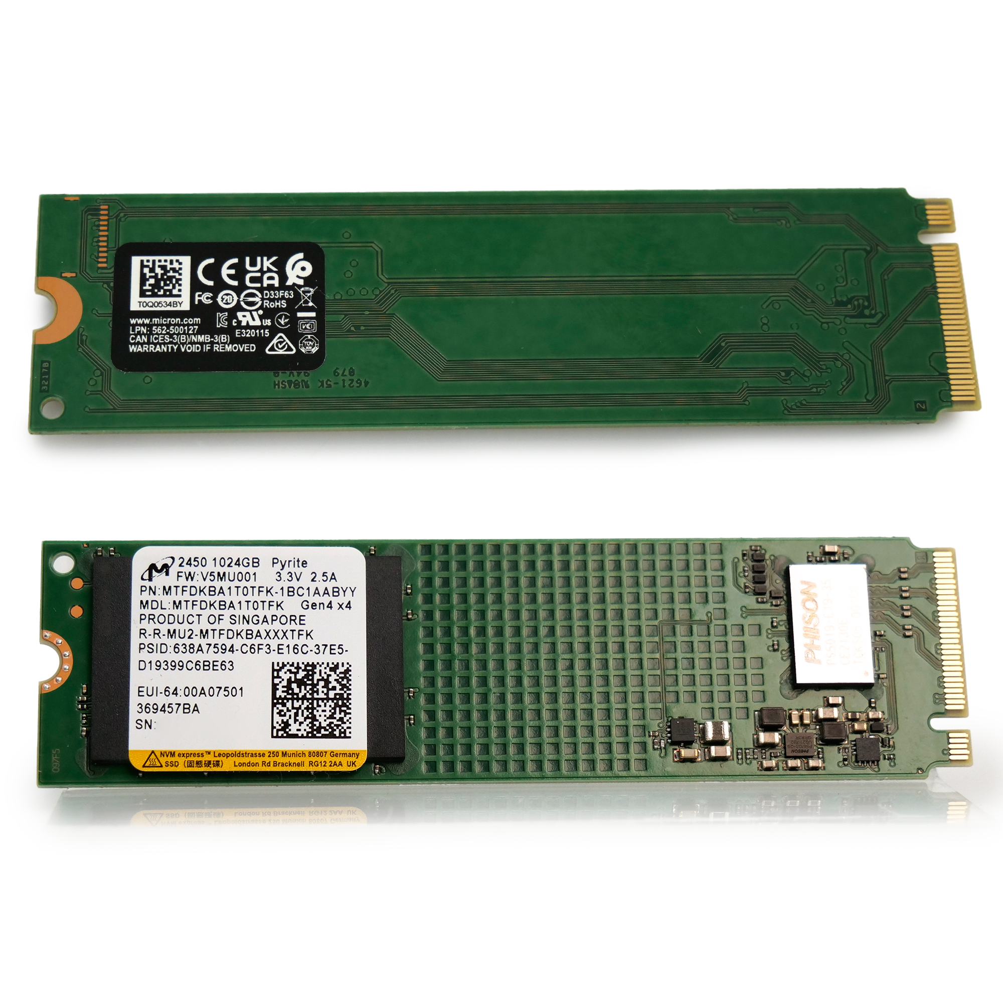 Micron 2450 MTFDKBA1T0TFK 1TB 600TB TBW PCIe Gen 4.0 x4 8GB/s NVMe M.2 2280 in Refurbished SSD