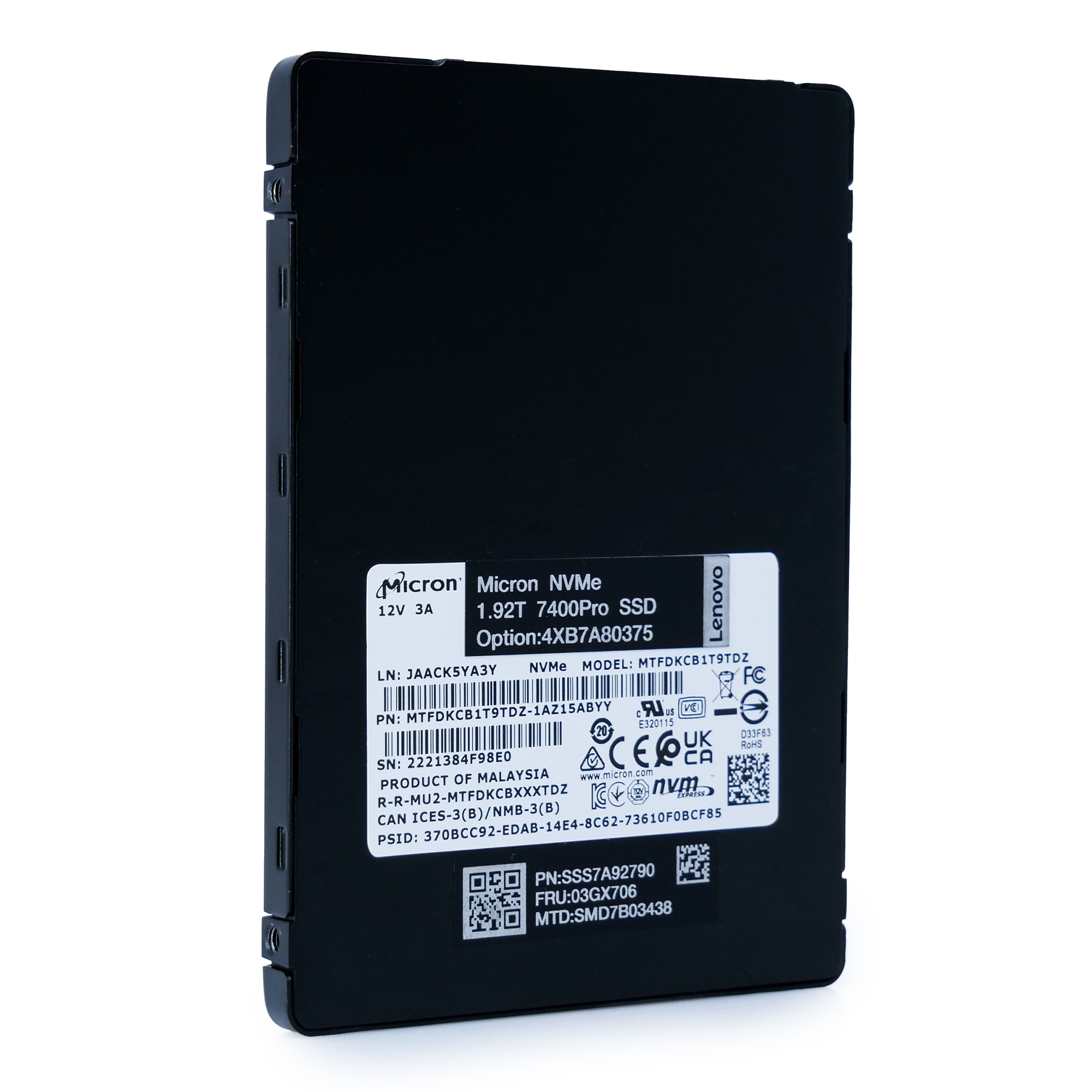 Micron/Lenovo 7400 Pro MTFDKCB1T9TDZ 1.92TB U.3 8GB/s Mixed Use 3D TLC NVMe 2.5in Enterprise Solid State Drive