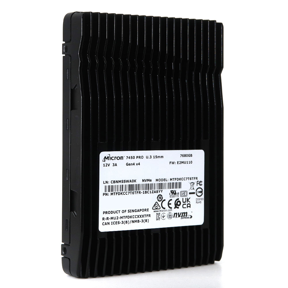Micron 7450 Pro MTFDKCC7T6TFR 1BC1ZABYY 7.68TB PCIe Gen 4.0 x4 8GB/s U.3 NVMe 2.5in Solid State Drive
