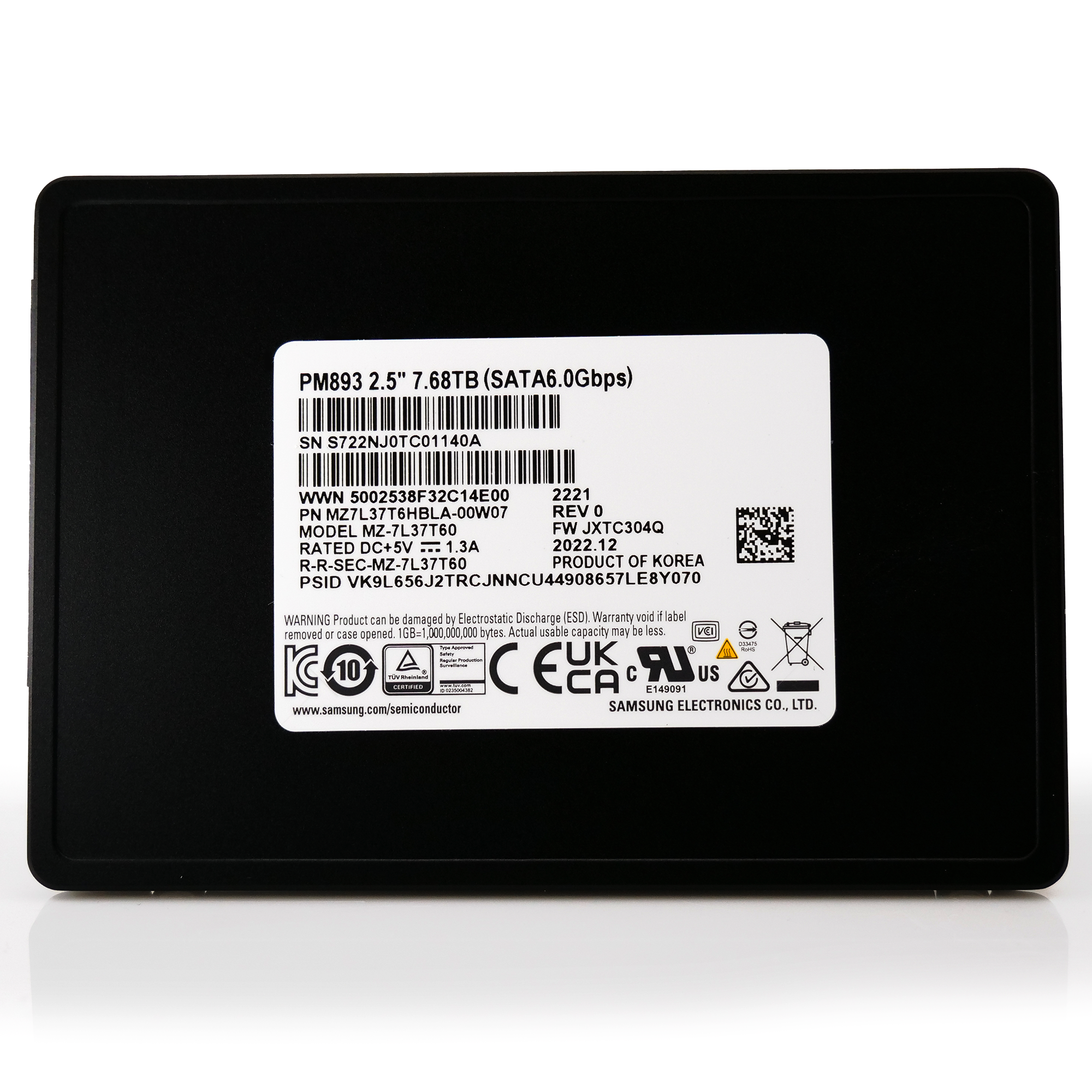 Samsung PM893 7.68TB SATA 6Gb/s 2.5in Enterprise Solid State Drive MZ-7L37T60 MZ7L37T6HBLA
