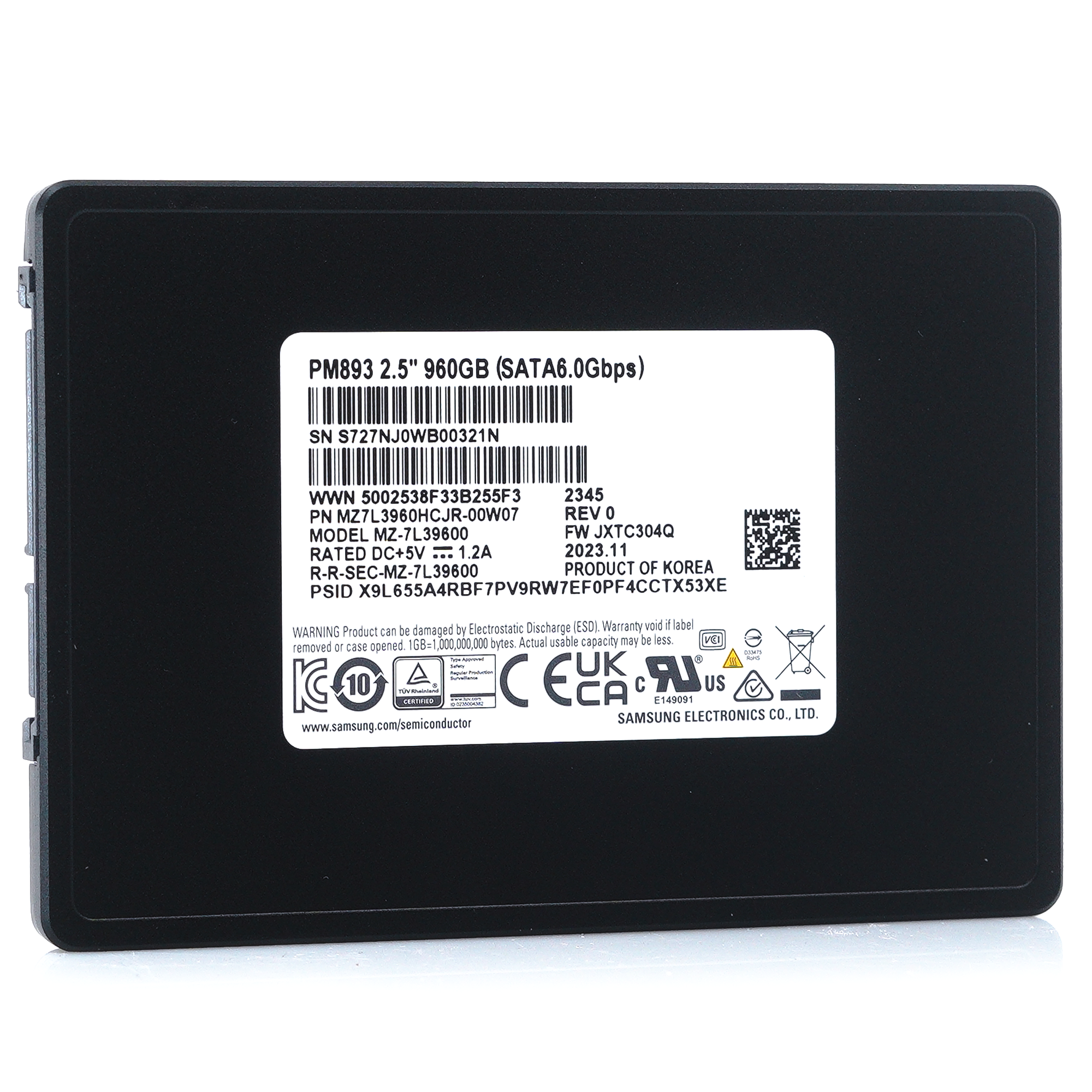 Samsung PM893 MZ-7L39600 MZ7L3960HCJR-00A07 960GB SATA 6Gb/s 2.5in Solid State Drive