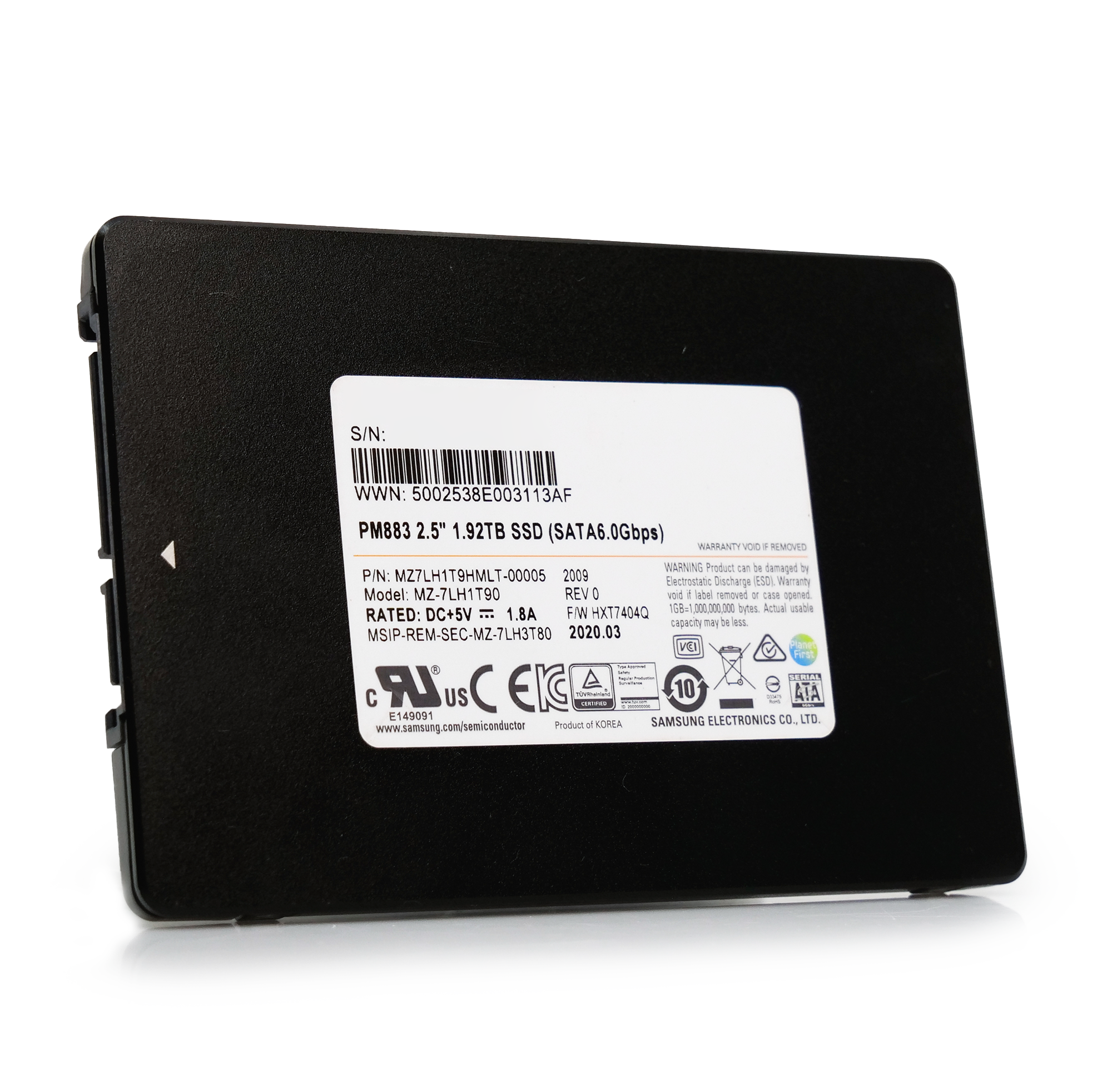 Samsung PM883 MZ7LH1T9HMLT 1.92TB 1.3 DWPD SATA 6Gb/s 3D TLC 2.5in Refurbished SSD