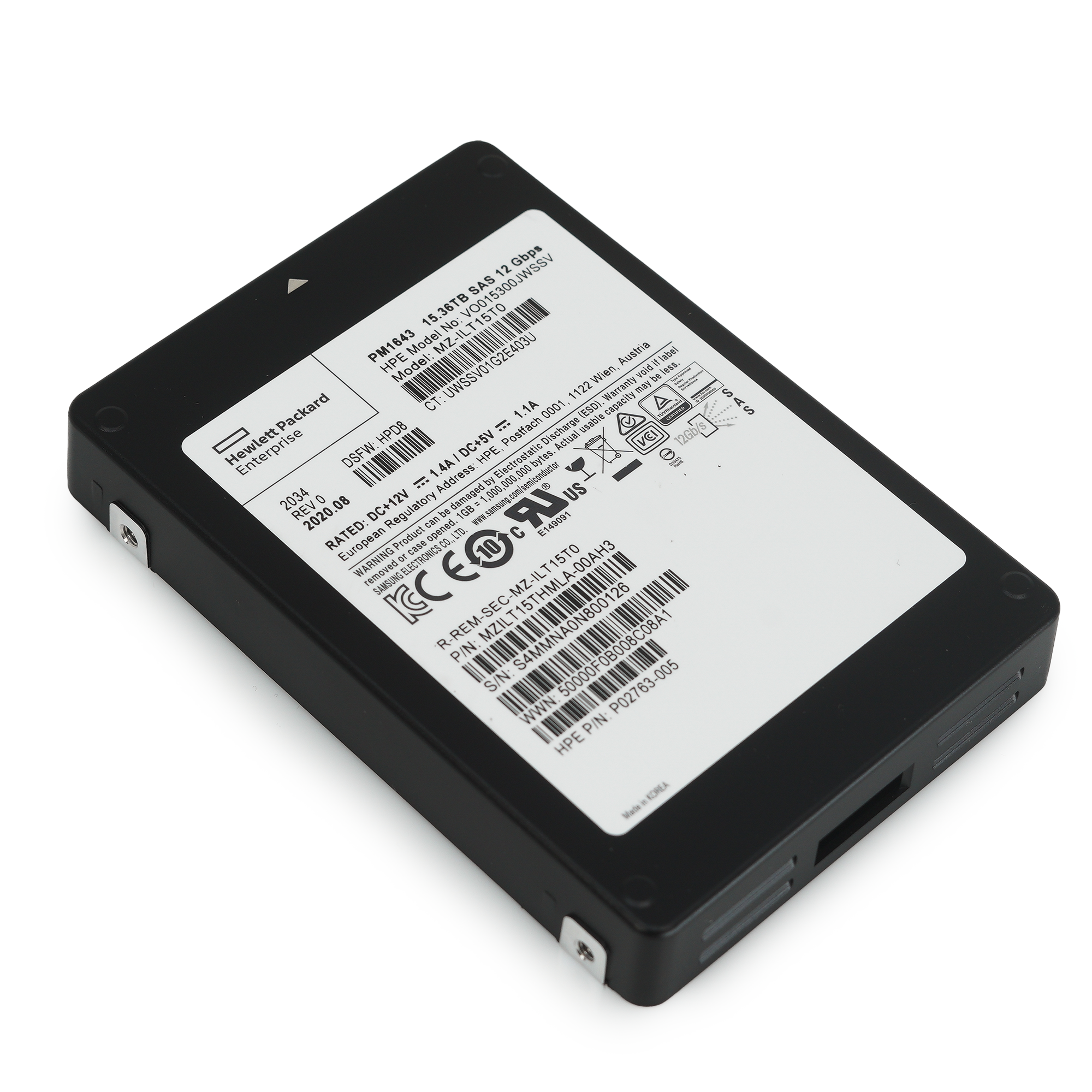 HPE / Samsung PM1643 MZILT15THMAL 15.36TB SAS 12Gb/s 3D TLC 2.5in Recertified Solid State Drive