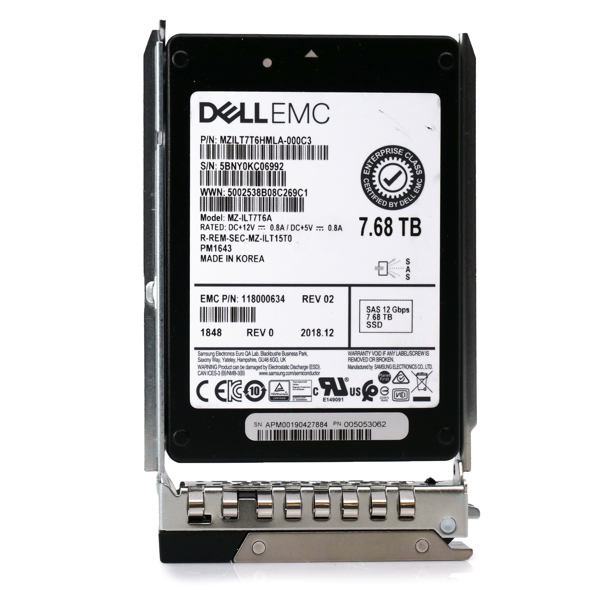Dell EMC 118000634 G14 7.68TB SAS 12Gb/s 512e 1DWPD 2.5in Recertified Solid State Drive