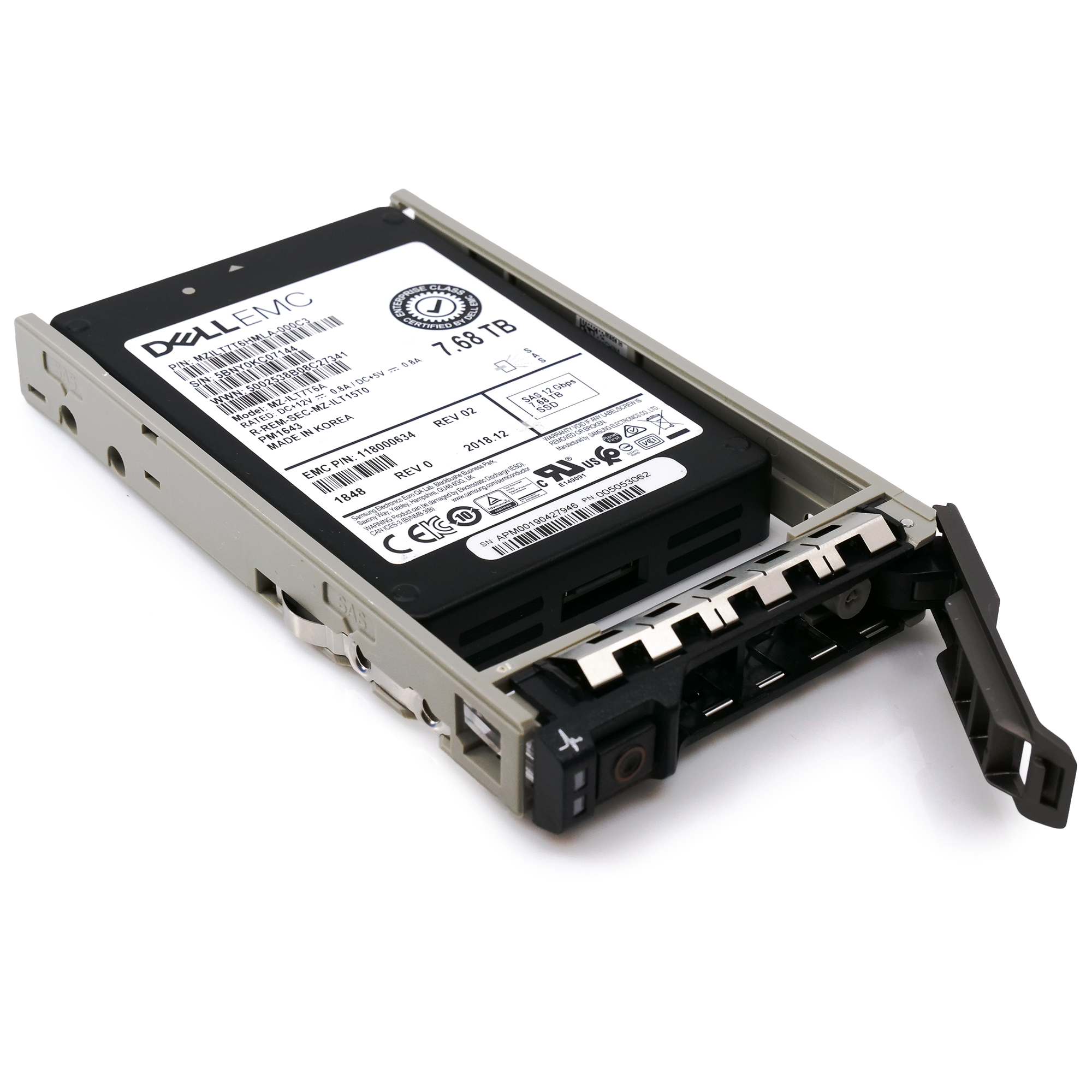 Dell EMC 118000634 G13 7.68TB SAS 12Gb/s 512e 1DWPD 2.5in Recertified Solid State Drive
