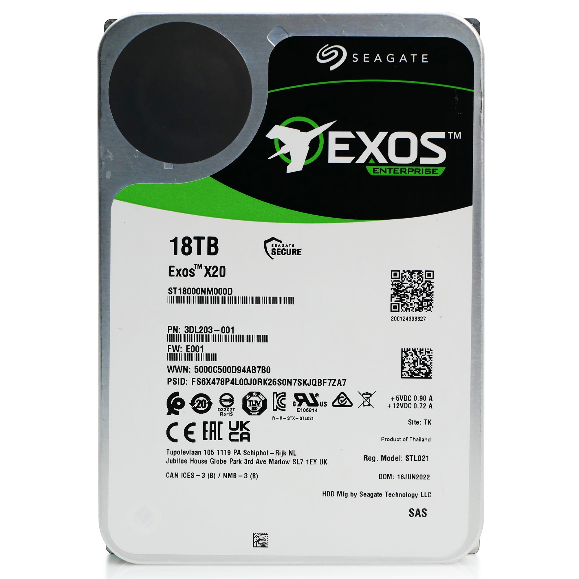 Seagate Exos X20 ST18000NM000D 18TB 7.2K RPM SAS 12Gb/s 3.5in Recertified Hard Drive