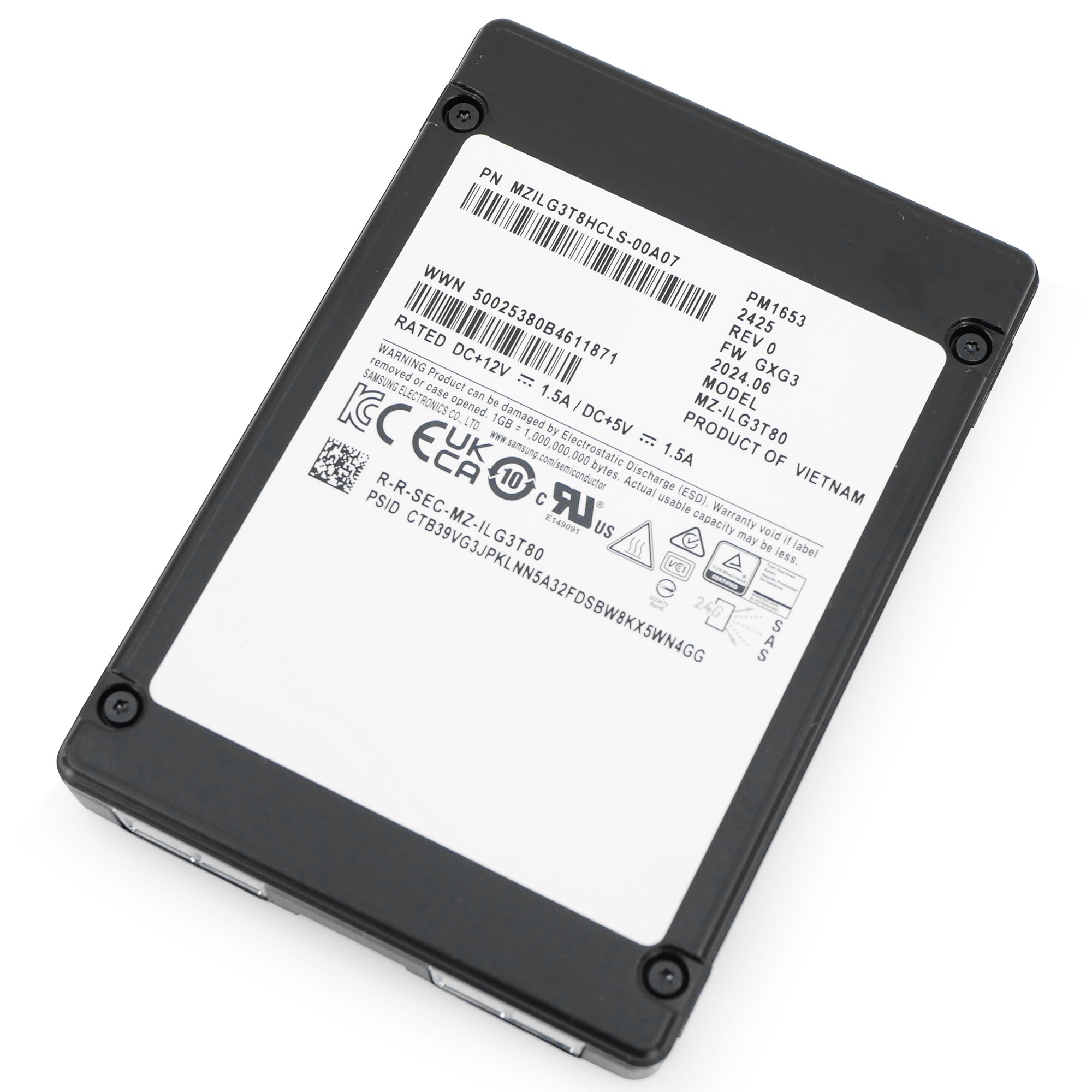 Samsung PM1653 MZILG3T8HCLS 3.84TB 1 DWPD SAS-4 24 Gb/s 3D TLC 2.5in Refurbished SSD