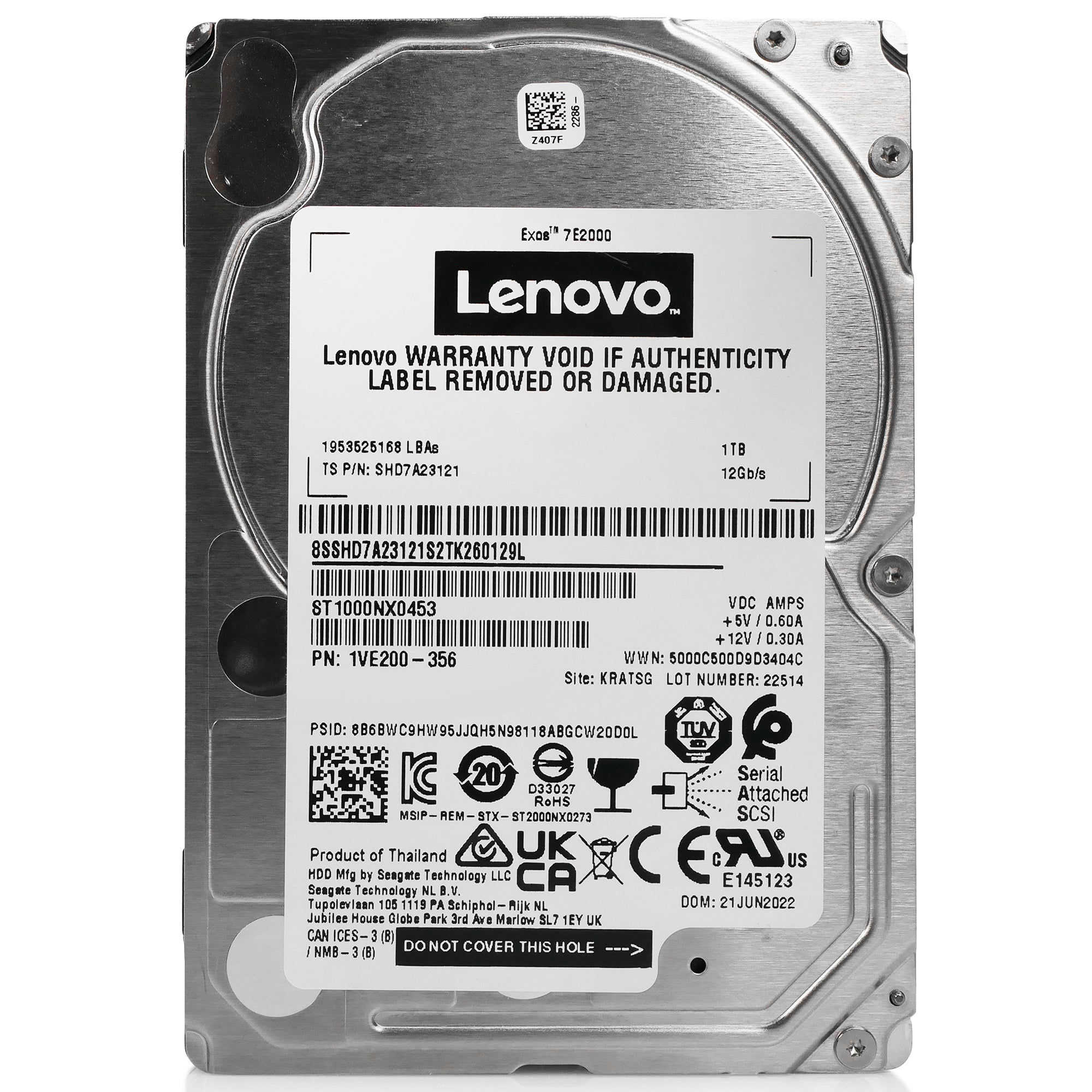 Seagate Exos 7E2000 ST1000NX0453 1TB 7.2K RPM SAS 12Gb/s 512n 2.5in Hard Drive