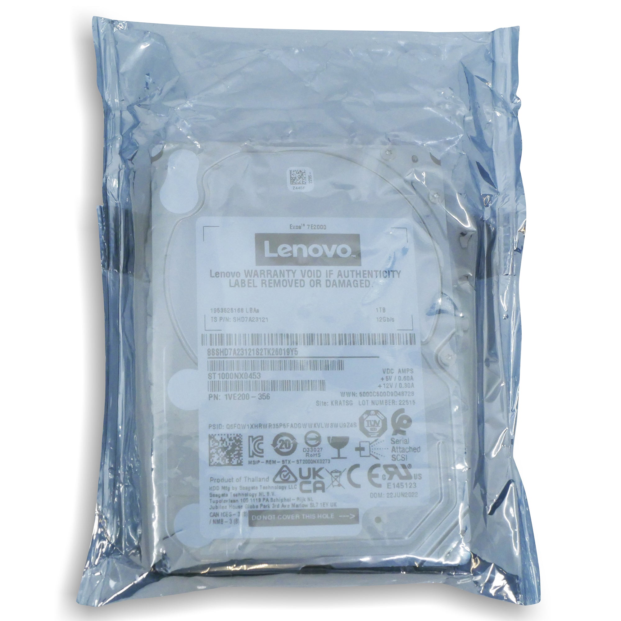 Seagate/Lenovo Exos 7E2000 ST1000NX0453 1TB 7.2K RPM SAS 12Gb/s 512n 2.5in Hard Drive