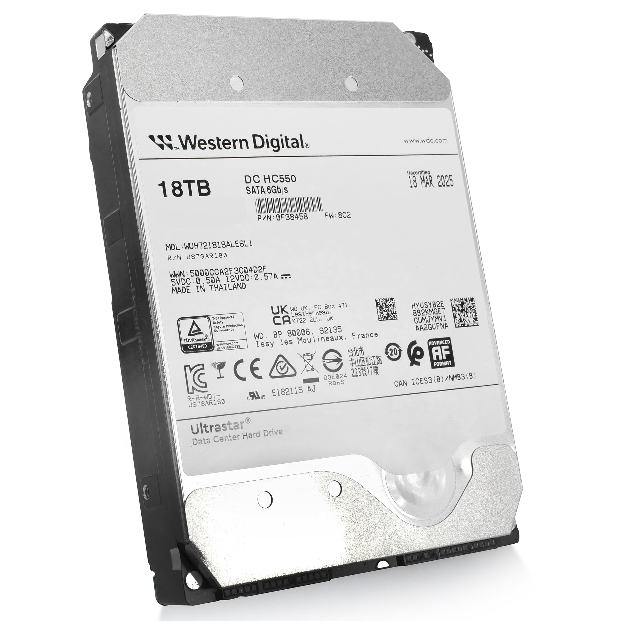 Western Digital Ultrastar DC HC550 WUH721818ALE6L1 0F38458 18TB 7.2K RPM SATA 6Gb/s 512e SED TCG-Enterprise 3.5in Refurbished HDD