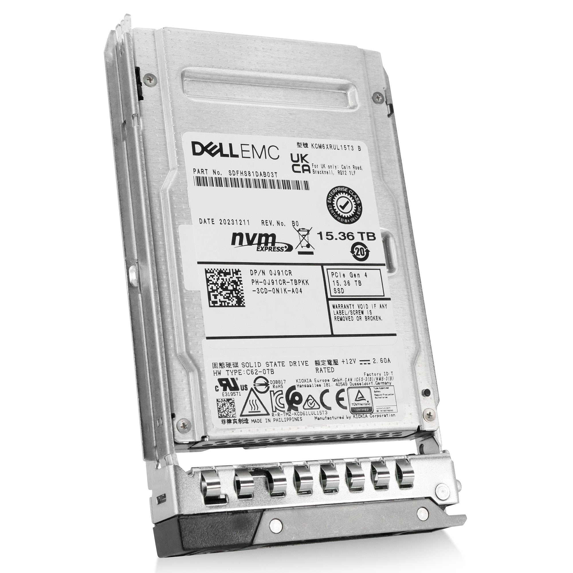 Kioxia/Dell CM6-R KCM6XRUL15T3 15.36TB 1 DWPD PCIe Gen 4.0 x4 8GB/s 3D TLC U.3 NVMe 2.5in Solid State Drive G14