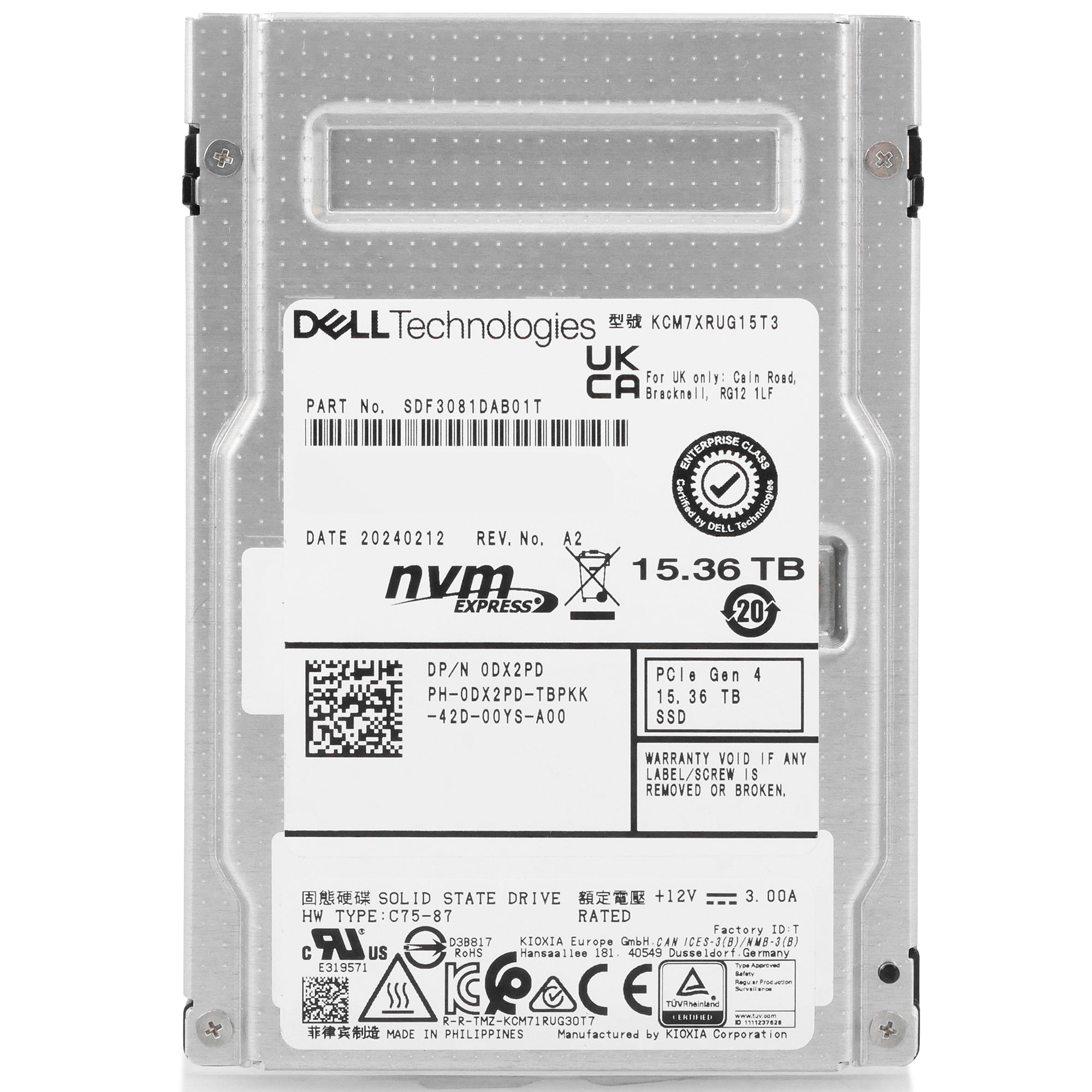 Kioxia CM7-R KCM7XRUG15T3 0DX2PD 15.36TB 1DWPD PCIe Gen 4.0 x4 8GB/s U.2 NVMe Read Intensive 3D TLC 2.5in Solid State Drive