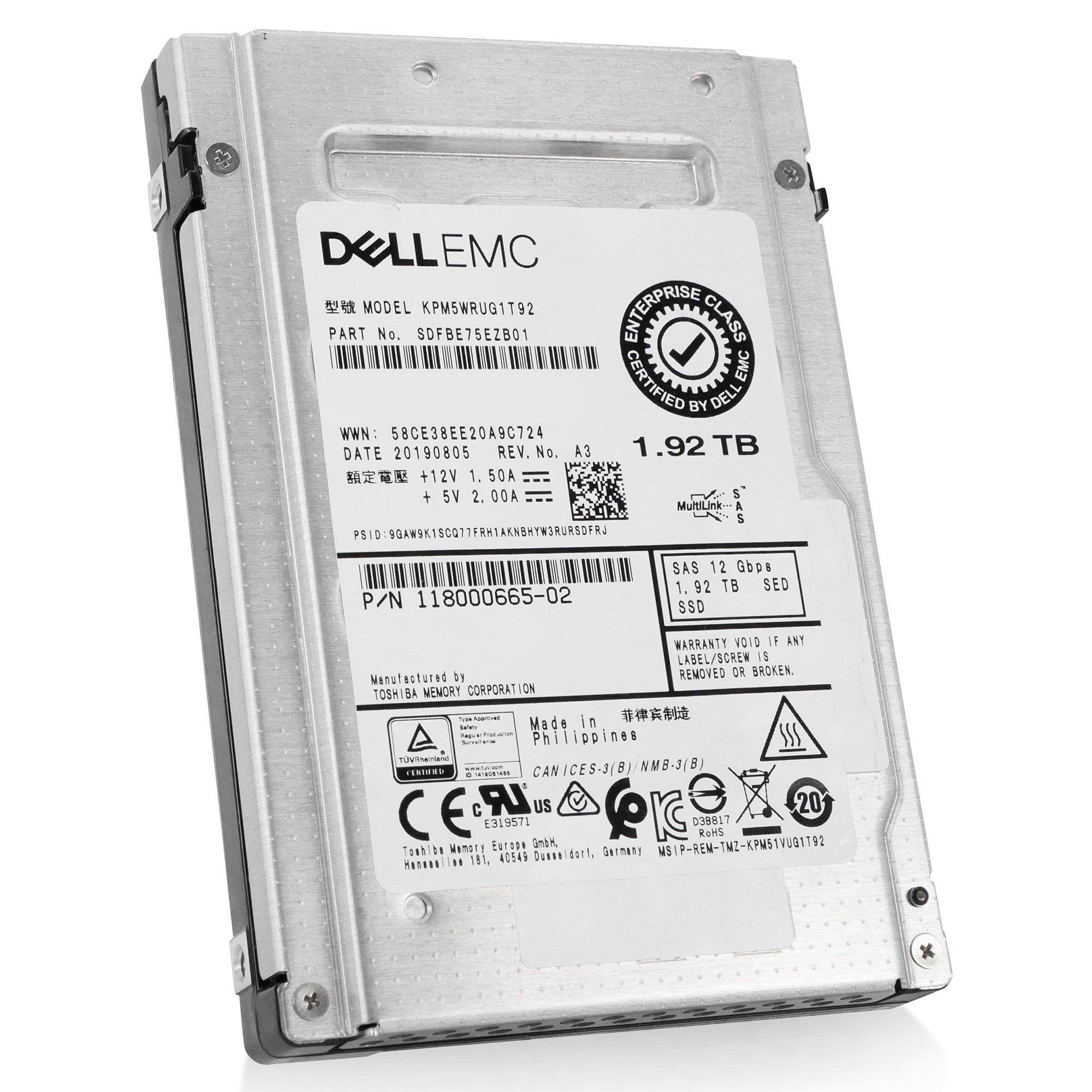 Dell/Kioxia PM5-R KPM5WRUG1T92 1.92TB 1 DWPD SAS 12Gb/s 3D TLC 2.5in Solid State Drive