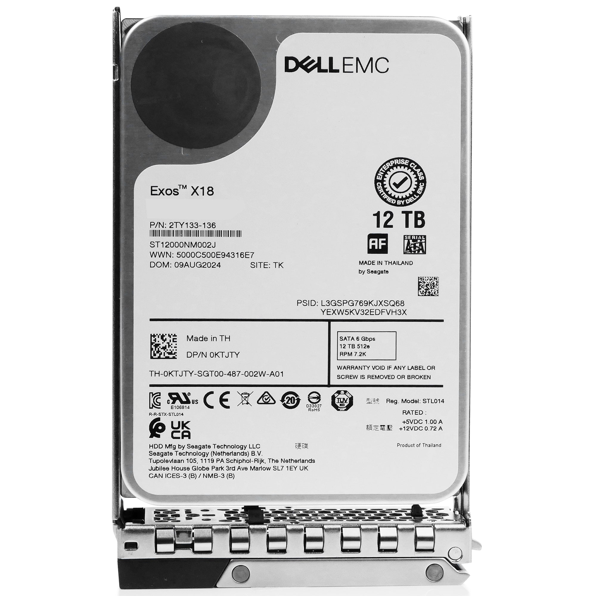 Dell G14 0KRYDV 12TB 7.2K RPM SATA 6Gb/s 512e 3.5in Hard Drive