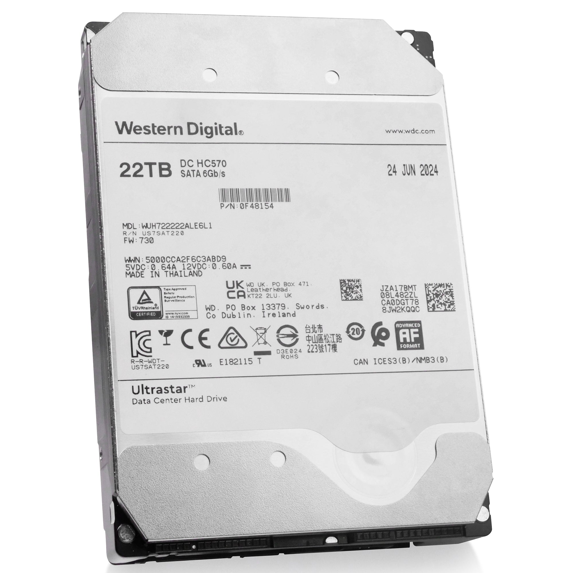 Western Digital Ultrastar DC HC570 WUH722222ALE6L1 0F48154 22TB 7.2K RPM SATA 6Gb/s 512e 3.5in Recertified Hard Drive