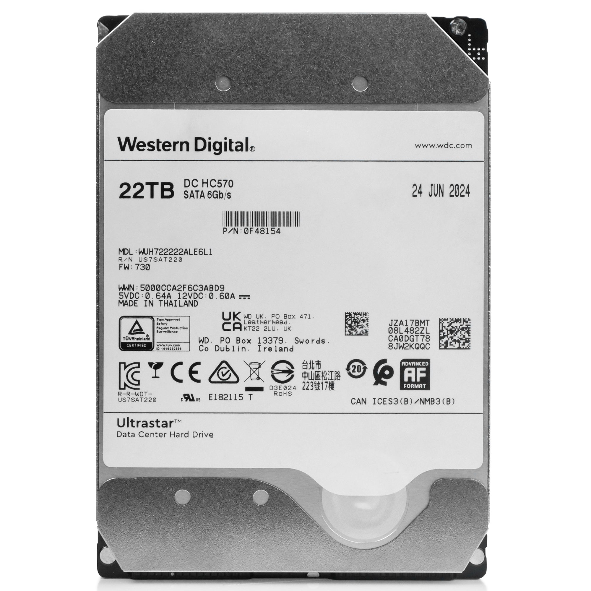 Western Digital Ultrastar DC HC570 WUH722222ALE6L1 0F48154 22TB 7.2K RPM SATA 6Gb/s 512e 3.5in Refurbished HDD