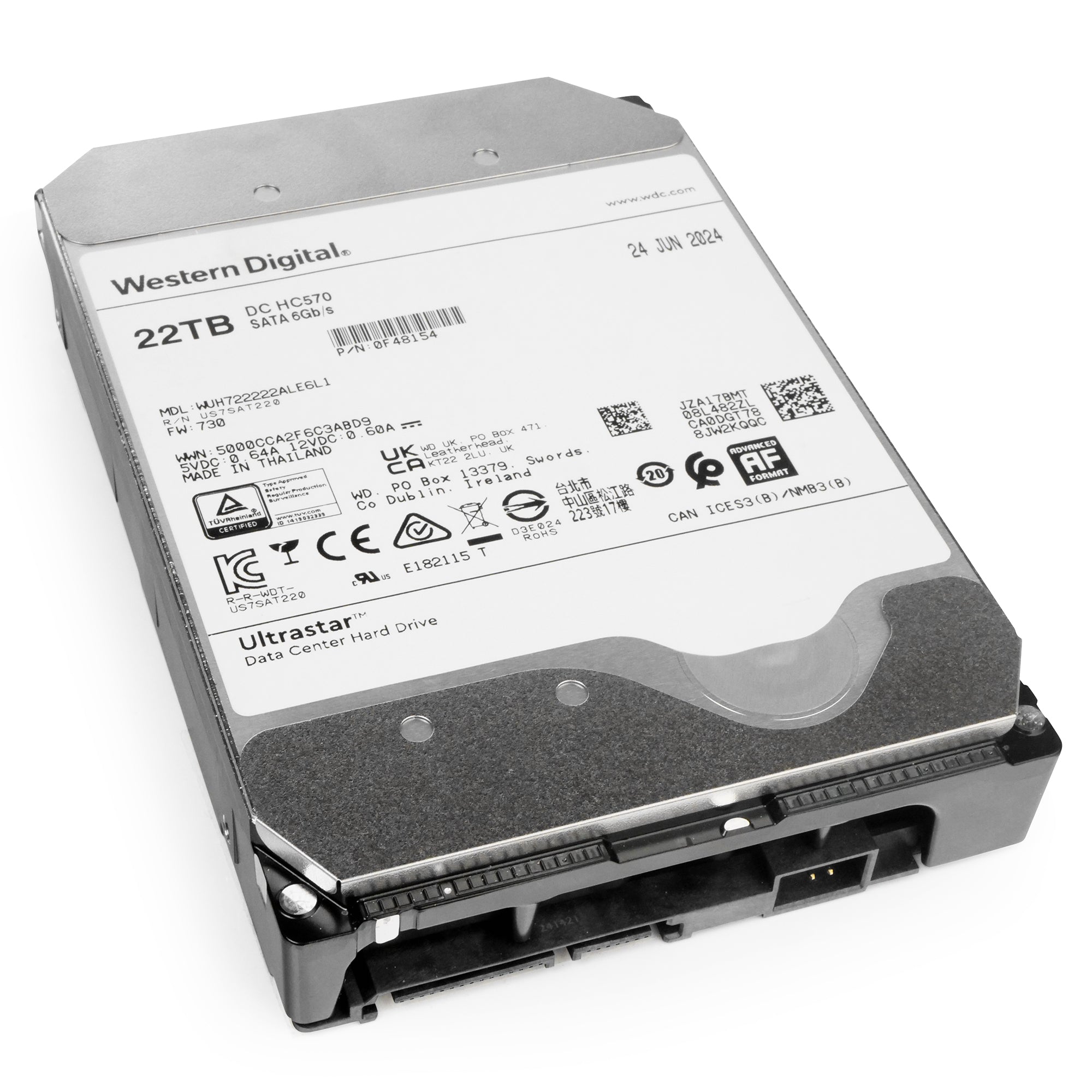 Western Digital Ultrastar DC HC570 WUH722222ALE6L1 0F48154 22TB 7.2K RPM SATA 6Gb/s 512e 3.5in Refurbished HDD