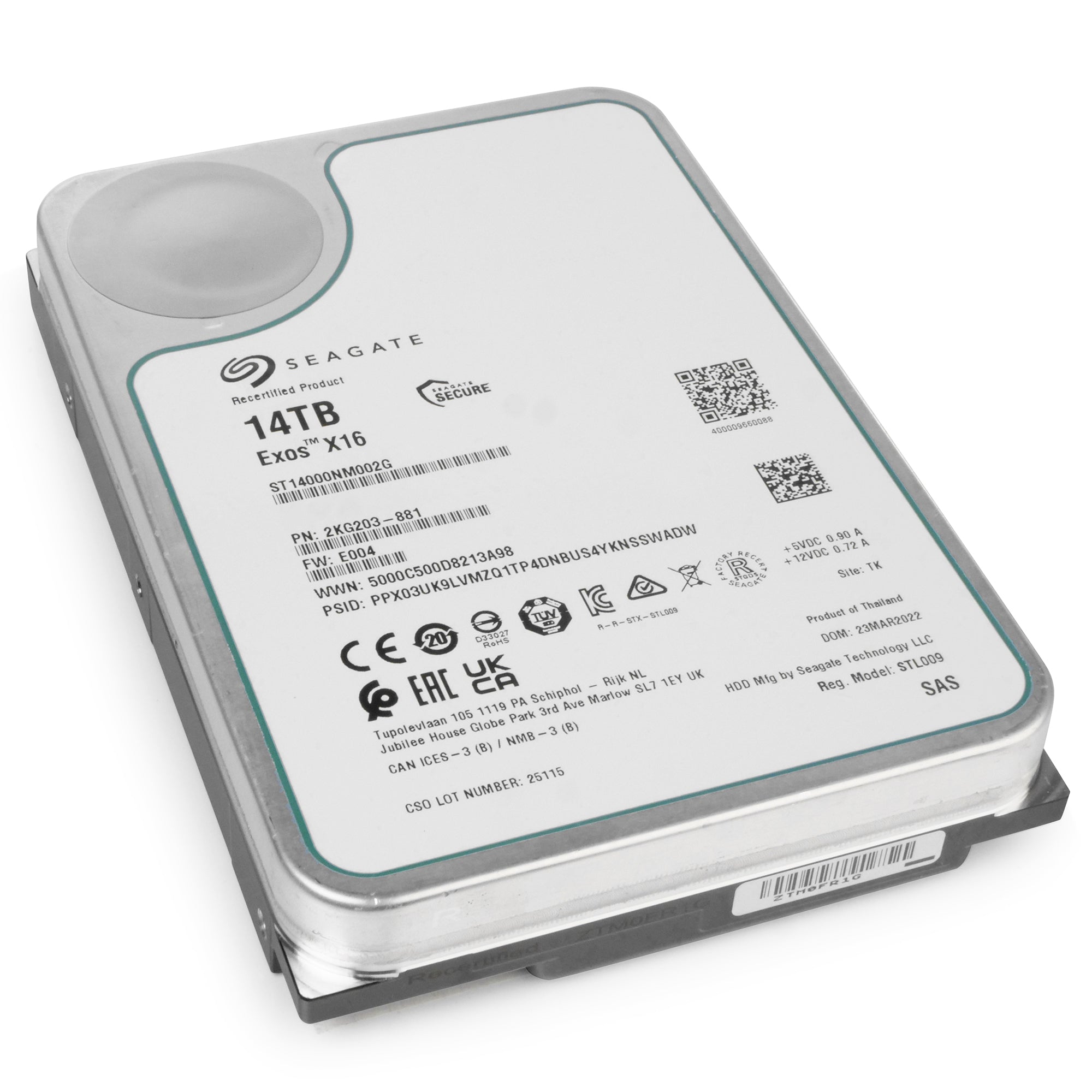 Seagate Exos X16 ST14000NM002G 14TB 7.2K RPM SAS 12Gb/s 3.5in Recertified Hard Drive