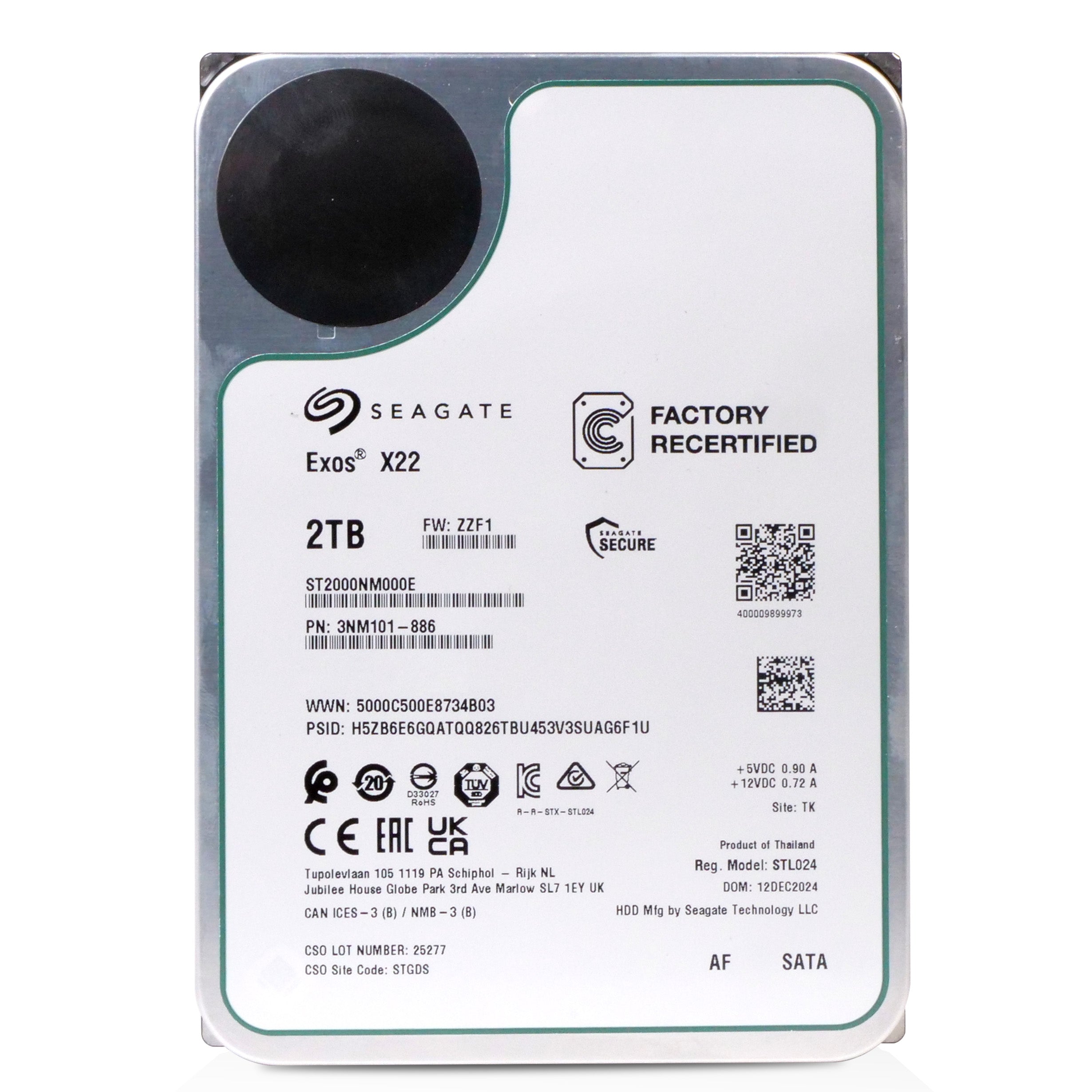 Seagate Exos X22 ST2000NM000E 2TB 7.2K RPM SATA 6Gb/s 512e 256MB 3.5in Recertified HDD