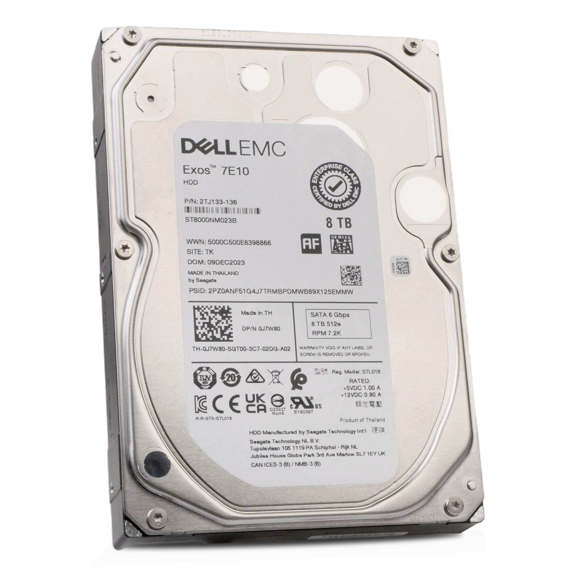 Dell/Seagate Exos 7E10 ST8000NM023B 8TB 7.2K RPM SATA 6Gb/s 512e 256MB 3.5in HDD