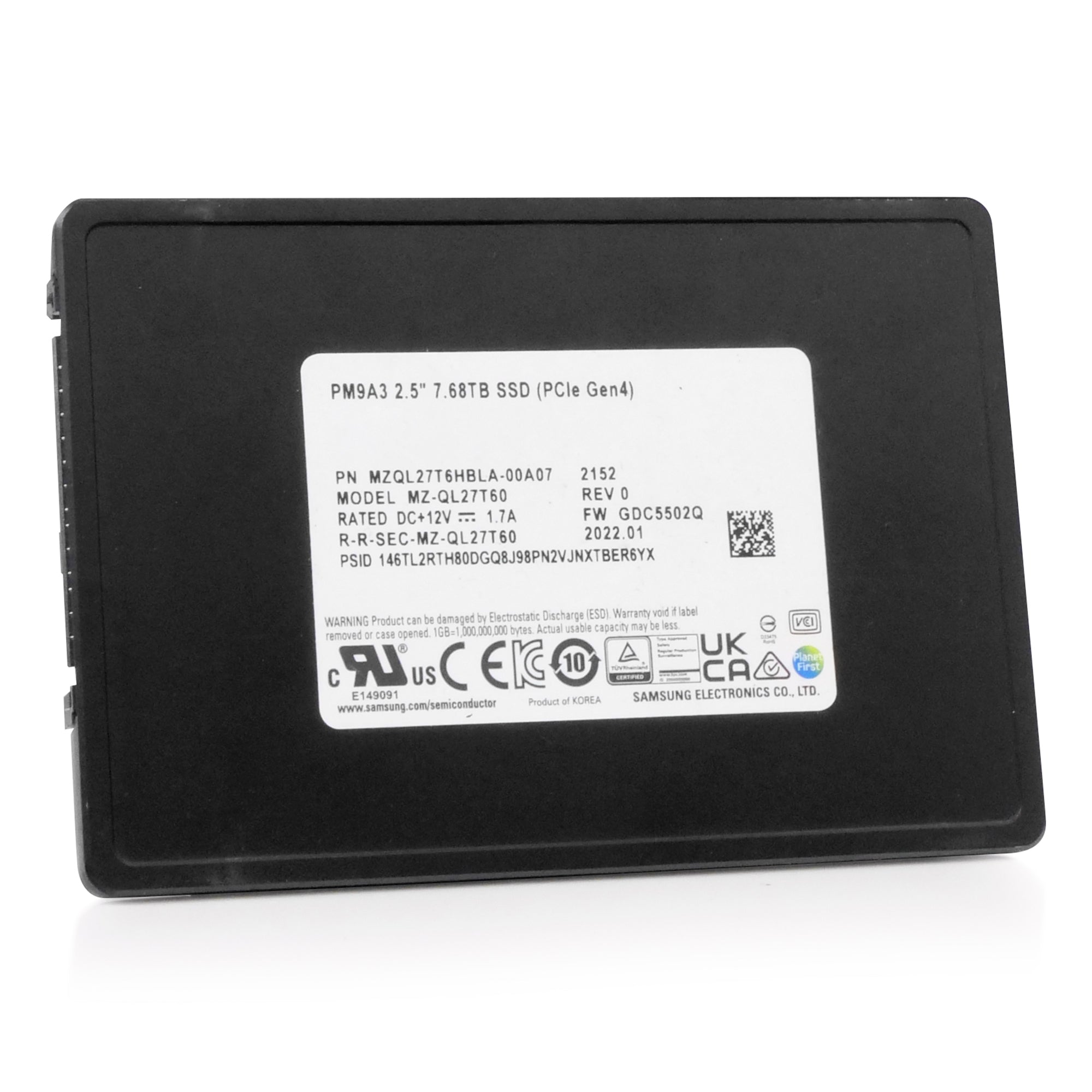 Samsung PM9A3 MZQL27T6HBLA 7.68TB PCIe Gen 4.0 x4 8GB/s U.2 NVMe 2.5in Refurbished SSD